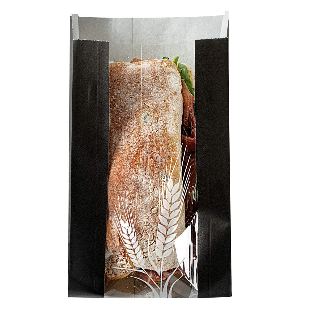Greaseproof Black Paper Bread Bags - Micro Perforated Wheat Pattern (4.5