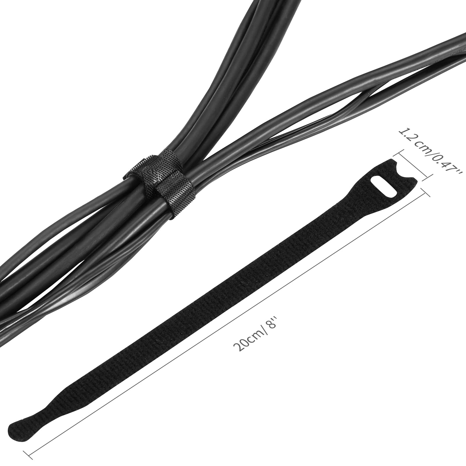 50 Pack Reusable Cable Ties - 8 Inch Thin Wire Cord Organizer Straps with Hook & Loop Fastener | Black Velcro Cable Management for Home Office, Data Center & Electronics Organization | Perfect for Computer Wires, TV Cables & Charger Cord Tidy