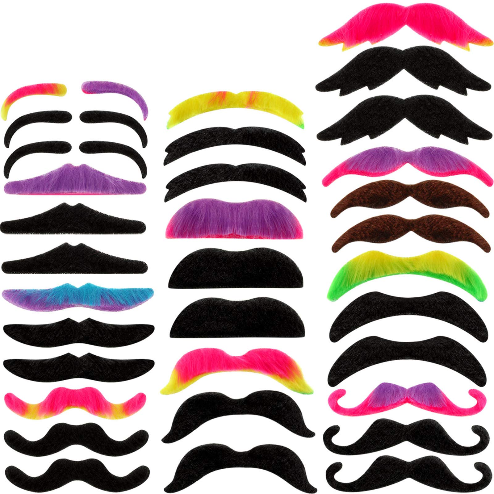 48 Pieces Fake Mustaches for Adults & Kids - Self-Adhesive Novelty Moustaches for Costume Parties, Halloween, Masquerade Balls & Themed Events - Fun Dress-Up Accessories for Cosplay, Fiesta & Celebrations
