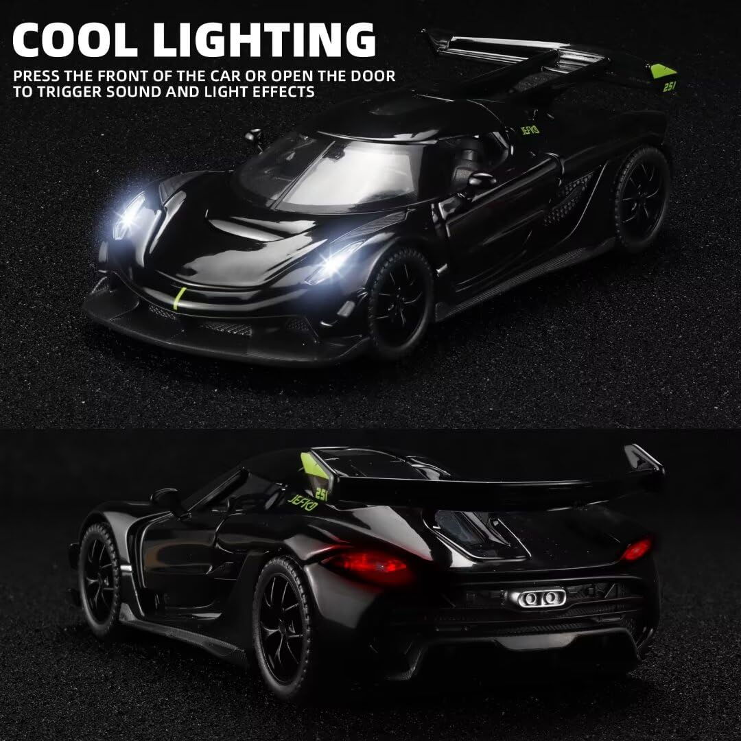 1/32 Scale Jesko Die Cast Metal Toy Cars for Kids - Pull Back Action with Light & Sound, Collectible Model Car for Boys Age 3+ (Black) | Perfect for Birthday Gifts, Playtime & Car Collection Display