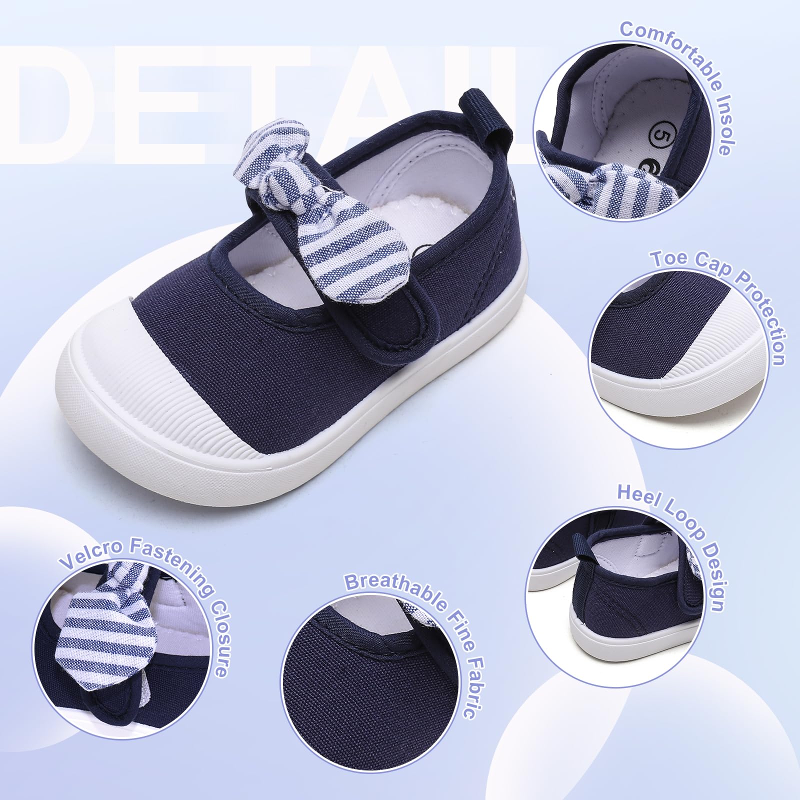 Toddler Girls Canvas Sneakers with Bowknot - Mary Jane Flat Shoes for School Uniform & Dress Occasions | Comfortable Kids Shoes for Classroom, Party & Everyday Wear