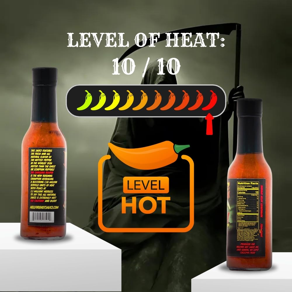 Hellfire Fear This! Award Winning Carolina Reaper Hot Sauce - 5oz Bottle (148ml) - World's Hottest Pepper Sauce for Wings, Tacos, Burgers & Spicy Food Lovers