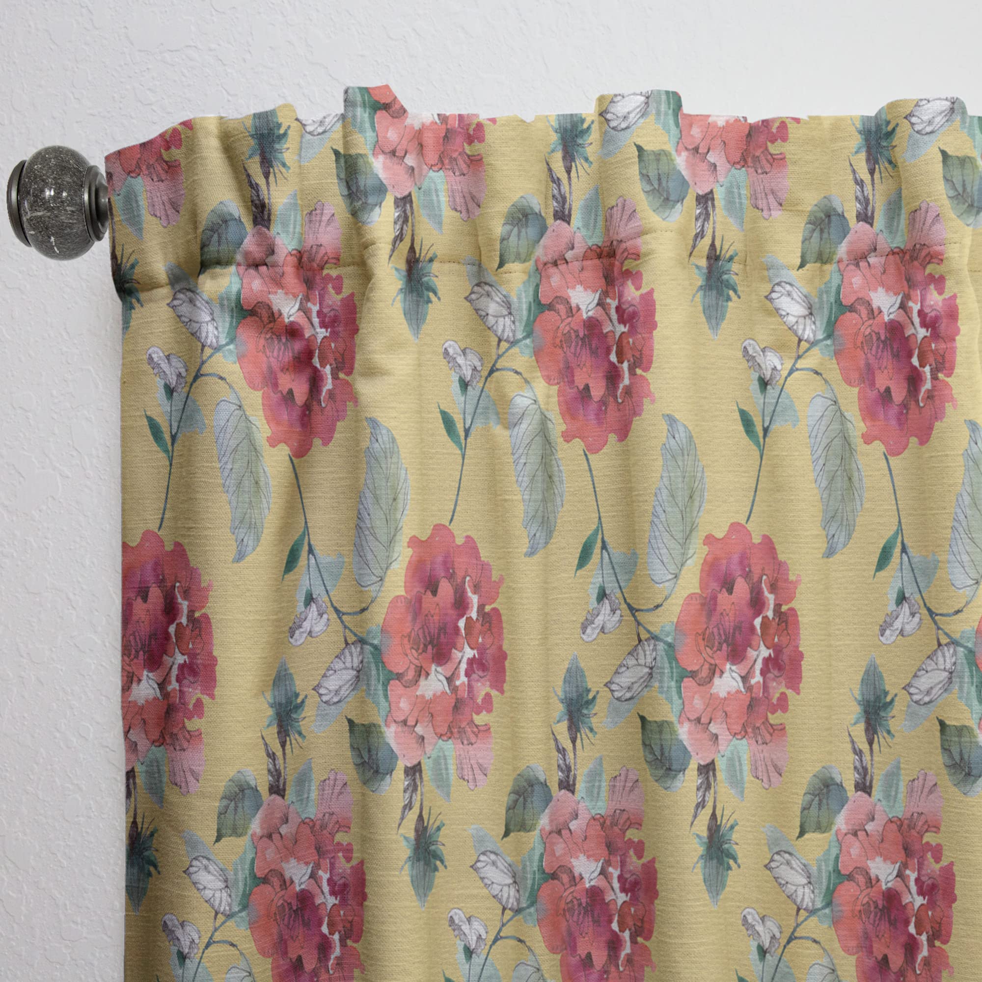 DesignQ 'Red Rose in Yellow' Thermal Insulated Curtain Panel - 52x84 Inches - Blackout Drapes for Bedroom & Living Room - Perfect for Energy Efficiency and Light Control