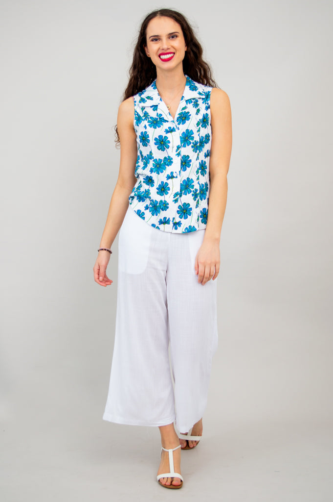 Lexa Tank Top - Women's Linen Bamboo Blend Shirt in Aster Color - Perfect for Summer Outfits, Casual Wear & Beach Vacations