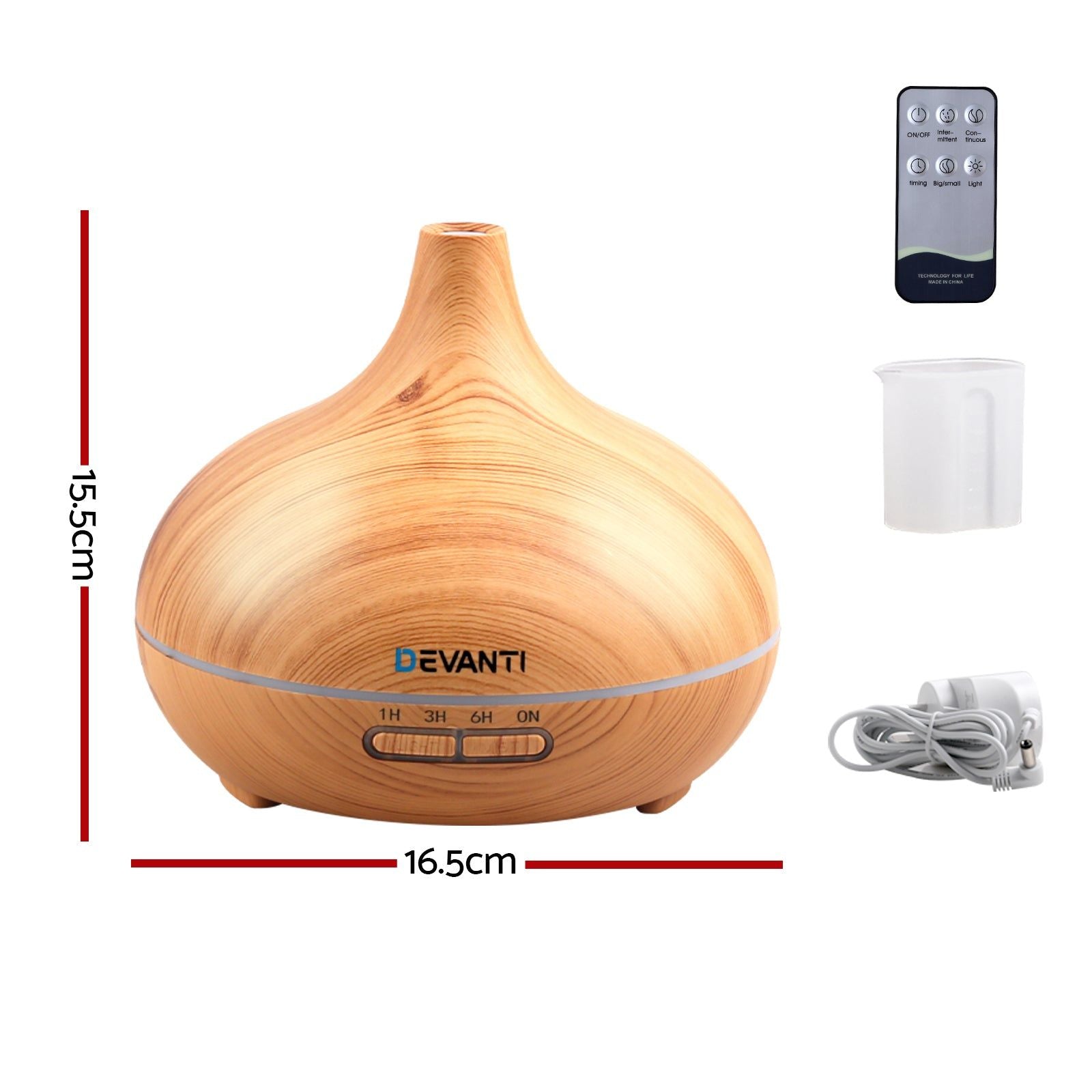 Devanti 300ml 4-in-1 Ultrasonic Aroma Diffuser with LED Light - Natural Wood Grain Finish | Perfect for Home, Office, Yoga & Spa Relaxation