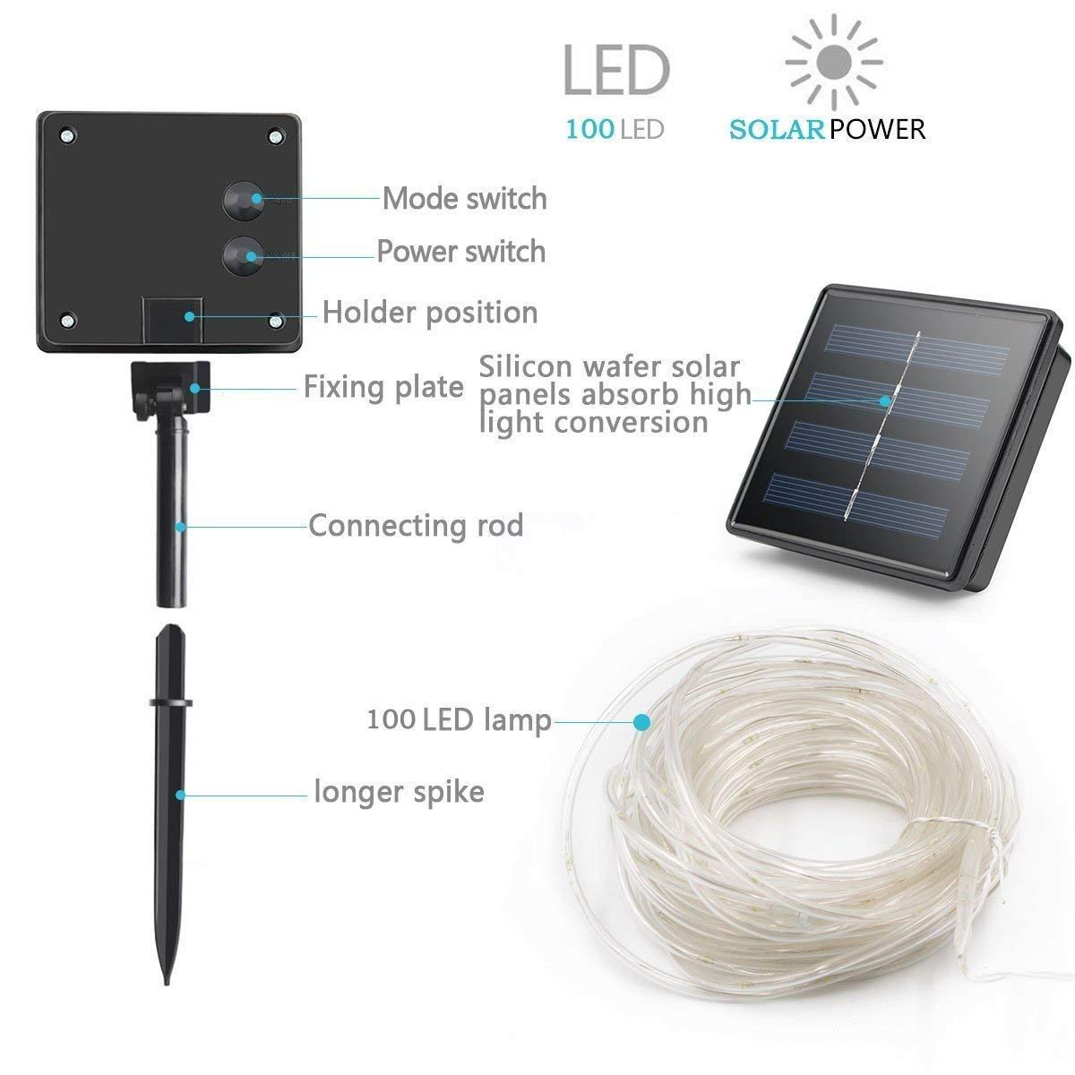 100LED Solar Rope Lights - 39ft/12M Waterproof Outdoor String Lights with Copper Wire for Garden, Yard, Fence, Pathway, Stairs, Patio & Backyard Decor (Blue) - Perfect for Landscape Lighting, Evening Ambiance & Holiday Decorations
