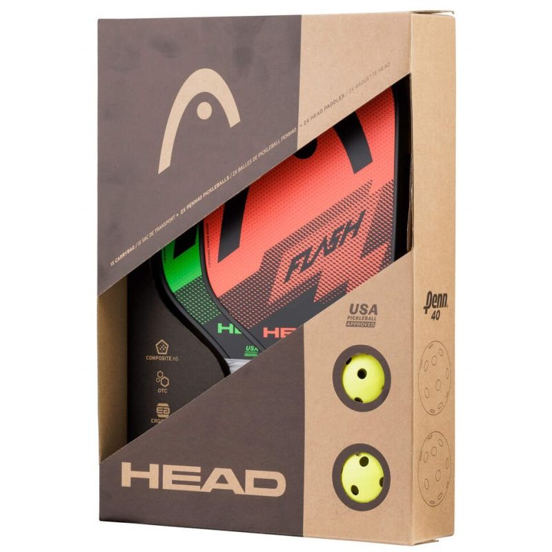 HEAD Pickleball Flash 2 Player Pack - Premium Paddles & Balls Set for Beginners & Advanced Players - Perfect for Outdoor & Indoor Court Games, Tournaments & Family Fun