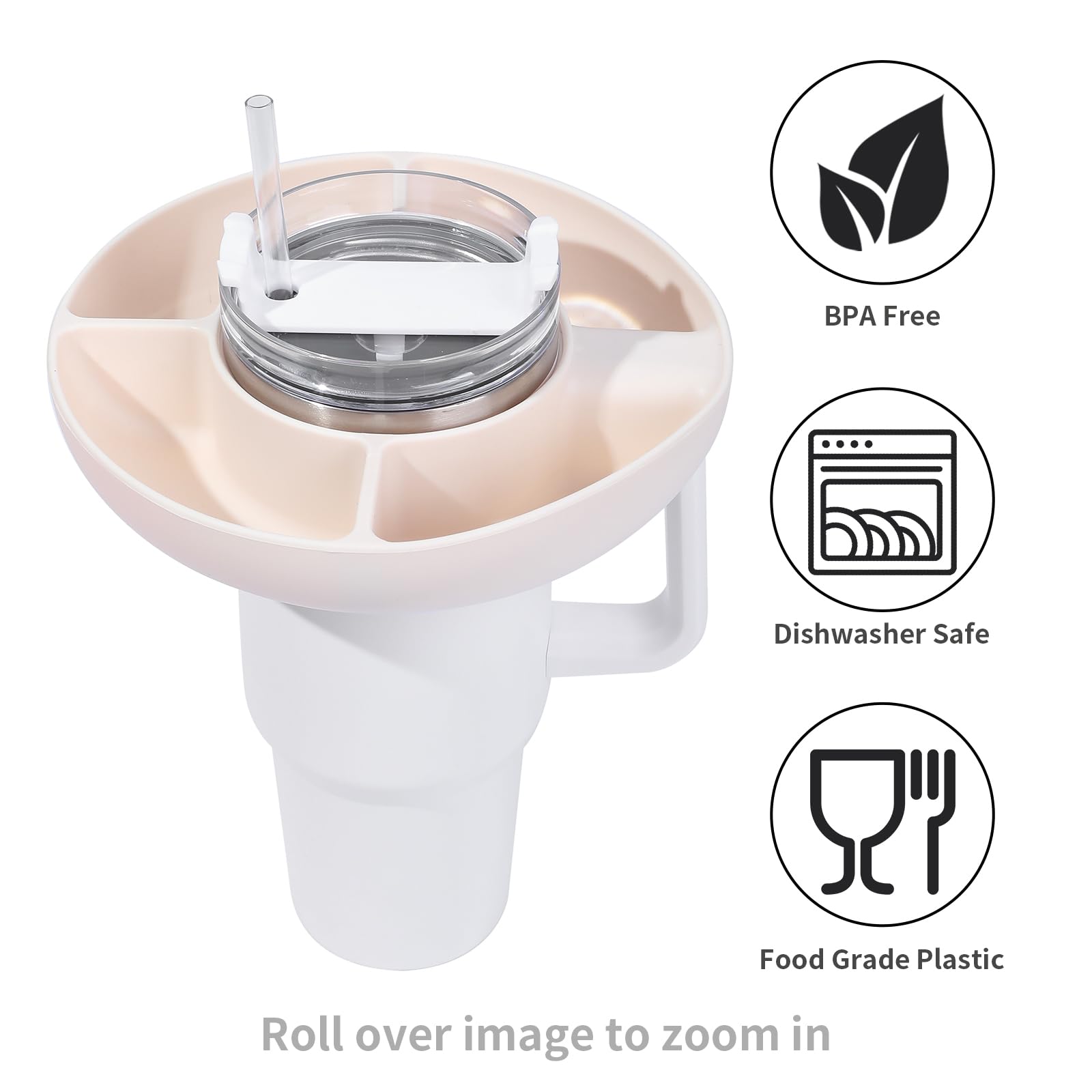 Stanley 40 oz Tumbler Snack Bowl with Handle - Reusable Snack Tray for Stanley Cup Accessories - Cream Color Snack Ring - Perfect for Road Trips, Camping & Office Snacking
