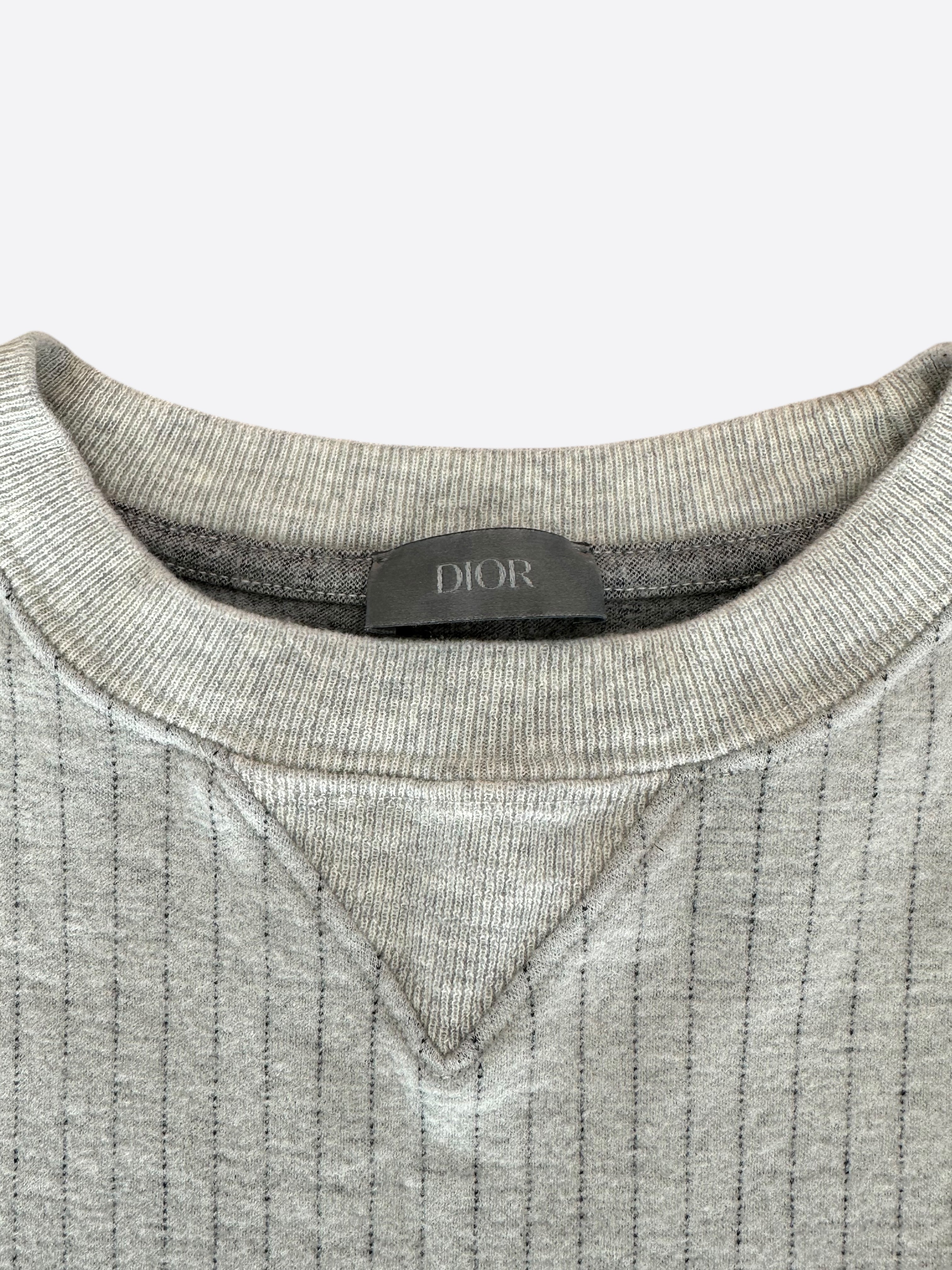 Dior Grey Pinstripe Atelier Embroidered Logo T-Shirt for Men - Luxury Designer Cotton Tee for Casual Wear & Street Style Fashion
