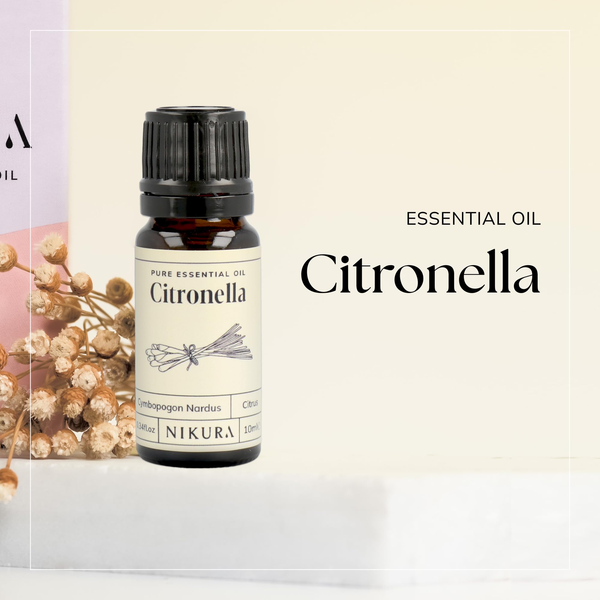Nikura Citronella Essential Oil - 30ml | 100% Pure Natural Oil for Candle Making, Wax Melts, Aromatherapy & Soap Making | Vegan, Chemical-Free | Perfect for Outdoor Use, Mosquito Repellent & Home Fragrance