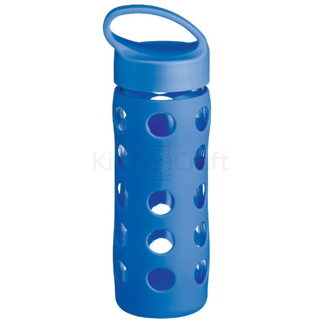 Colourworks Glass Water Bottle 450ml - BPA Free, Leak Proof, Reusable with Silicone Sleeve (Multiple Colors) - Perfect for Gym, Hiking & Office Hydration