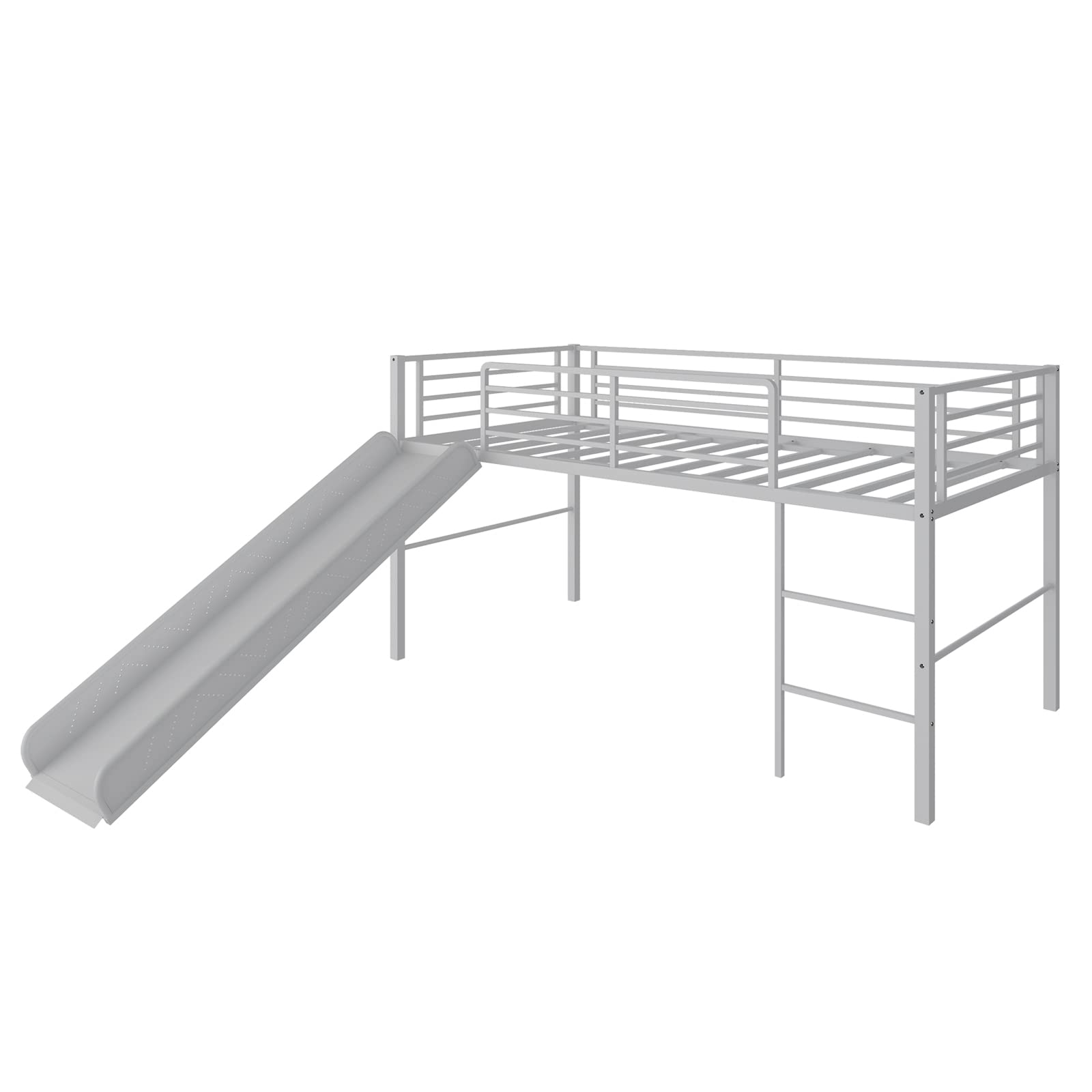 **Giantex Twin Loft Bed with Slide - Sturdy Metal Low Bunk Bed for Kids, Safety Guardrails & Built-in Ladder, No Box Spring Needed, Toddler Bed Floor Frame for Boys & Girls (Silver) - Perfect for Small Bedrooms, Playrooms & Sleepovers**