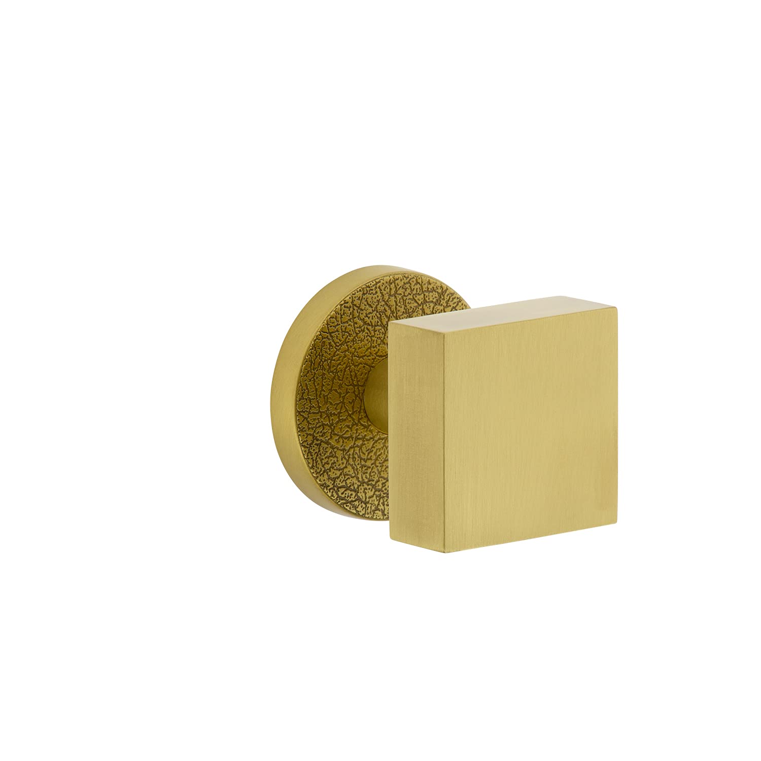 Viaggio Circolo Leather Rosette Passage with Quadrato Brass Knob in Satin Brass - Universal Handing Door Hardware for Home & Office Interior Design