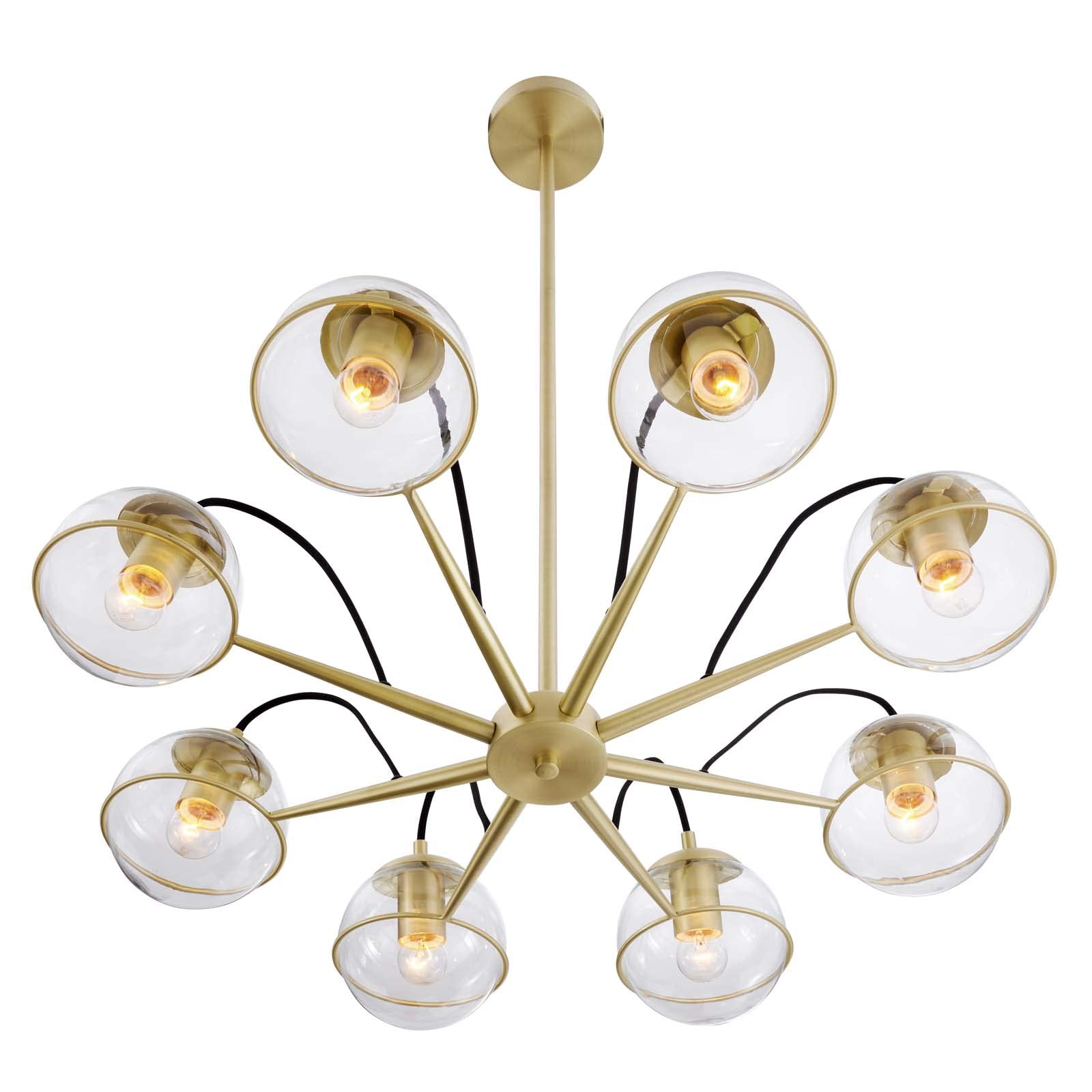 Modway EEI-5307-CLR-GLD Hanna Crystal Chandelier with Gold Accents - Elegant Dining Room Lighting for Home Decor & Wedding Venues