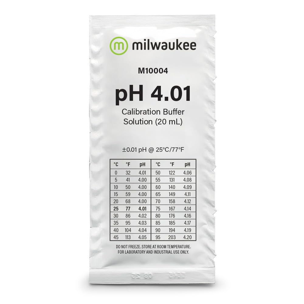 Milwaukee Instruments 4.01 pH Calibration Solution - 20ml Single Use Packets for Precise pH Meter Calibration | Ideal for Laboratories, Aquariums & Hydroponics