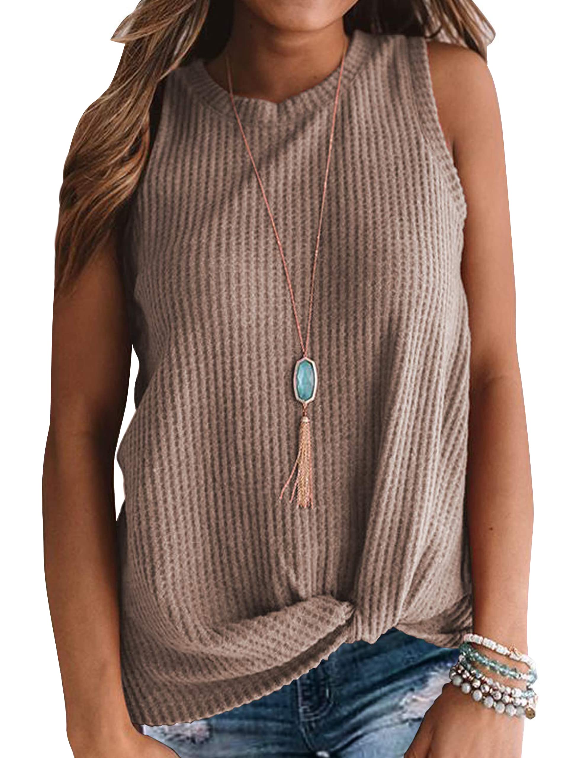 MIHOLL Women's Sleeveless Twist Knot Waffle Knit Tank Top - Casual Summer Cute Blouse for Beach, Vacation & Everyday Wear