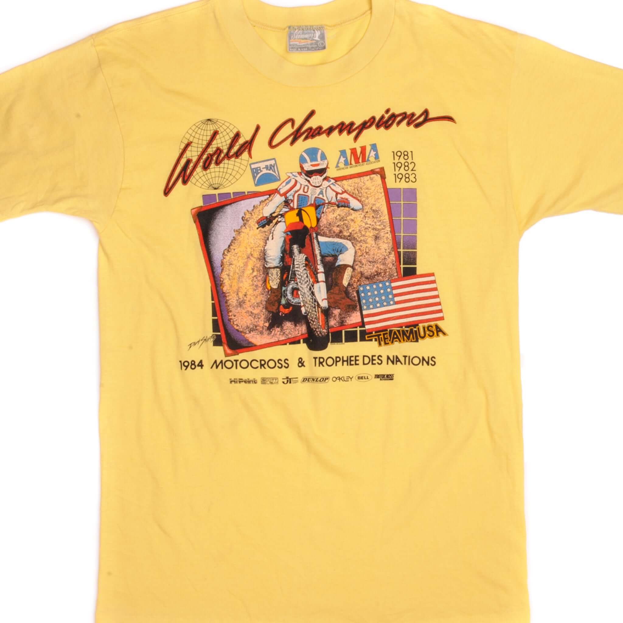 Vintage 1984 AMA World Champion Motocross David Bailey T-Shirt - Medium Size, Made in USA - Perfect for Motorcycle Enthusiasts & Retro Sports Fans