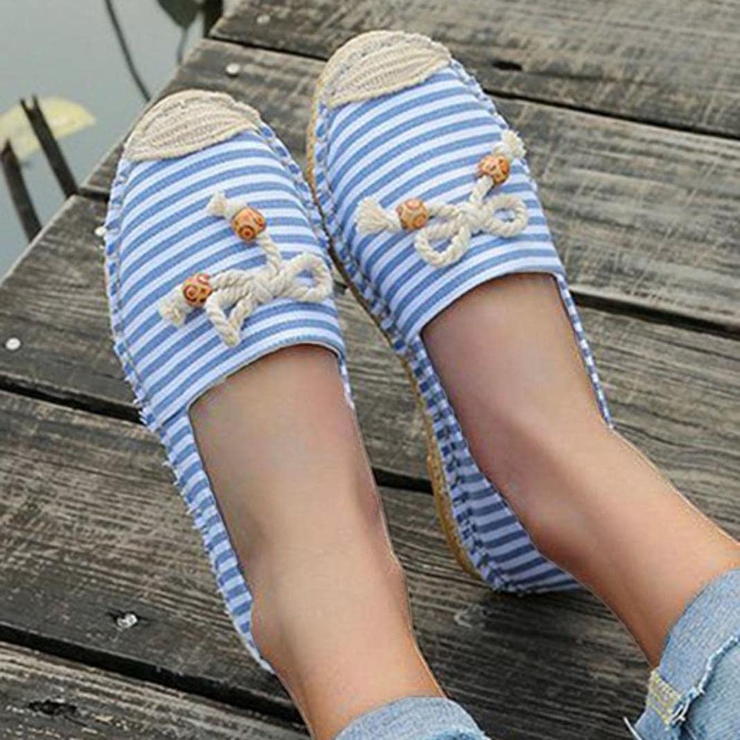 Hbeylia Women's Espadrille Sneakers - Breathable Canvas Slip-On Loafers with Bowknot & Striped Design - Casual Walking Shoes for Women & Girls | Perfect for Summer Outings, Beach Walks & Everyday Comfort