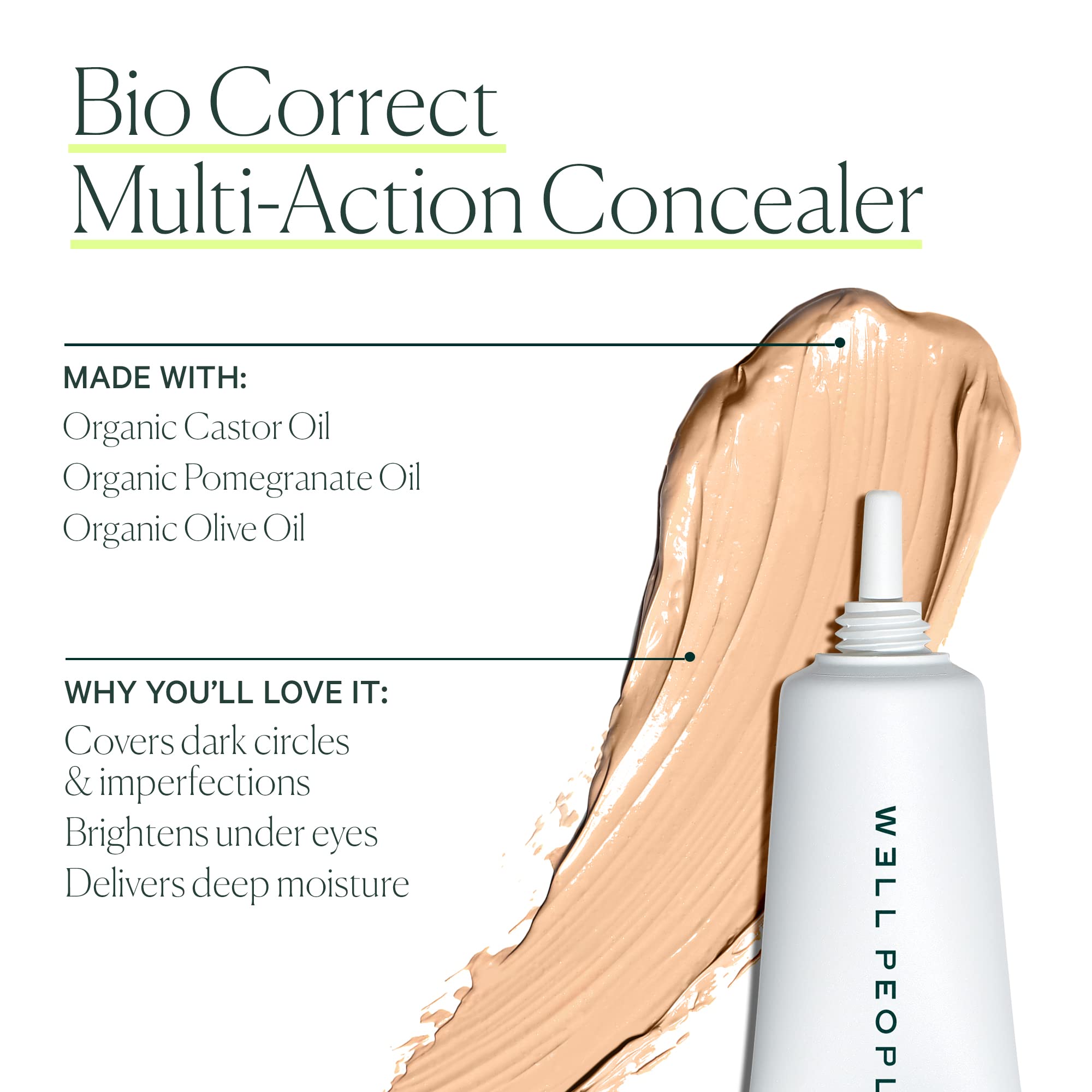 WELL PEOPLE Full-Coverage Bio Correct Concealer - Clean, Non-Toxic, Vegan Makeup for Dark Circles & Blemishes (Ivory) | Perfect for Daily Wear & Special Occasions