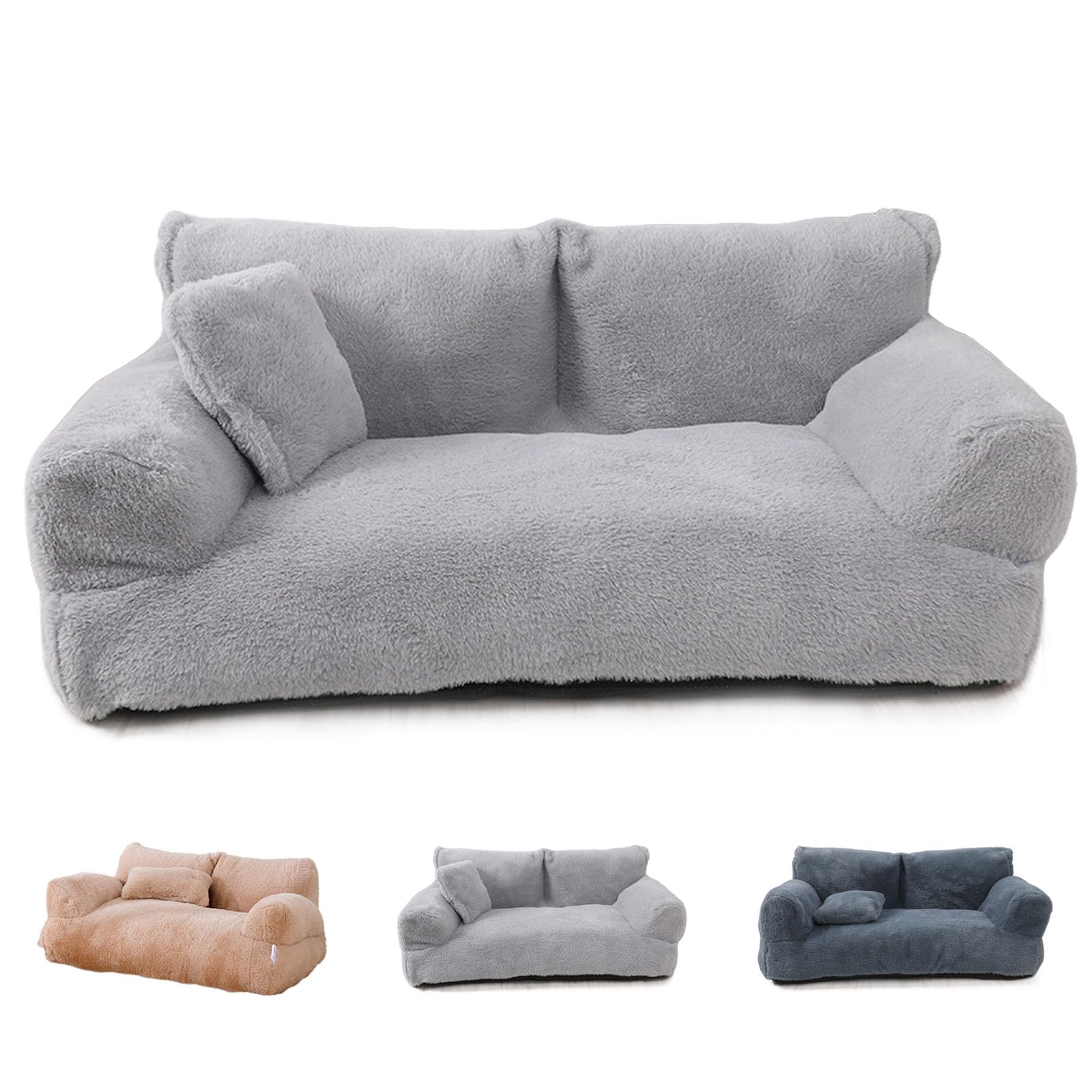 Revuera Washable Memory Foam Pet Sofa Bed - Calming Dog & Cat Couch with Non-Slip Bottom for Large & Small Pets up to 110 lbs (Light Grey, 2XL 39.4×26.8×12.6 Inches) - Perfect for Living Room, Bedroom & Pet-Friendly Spaces