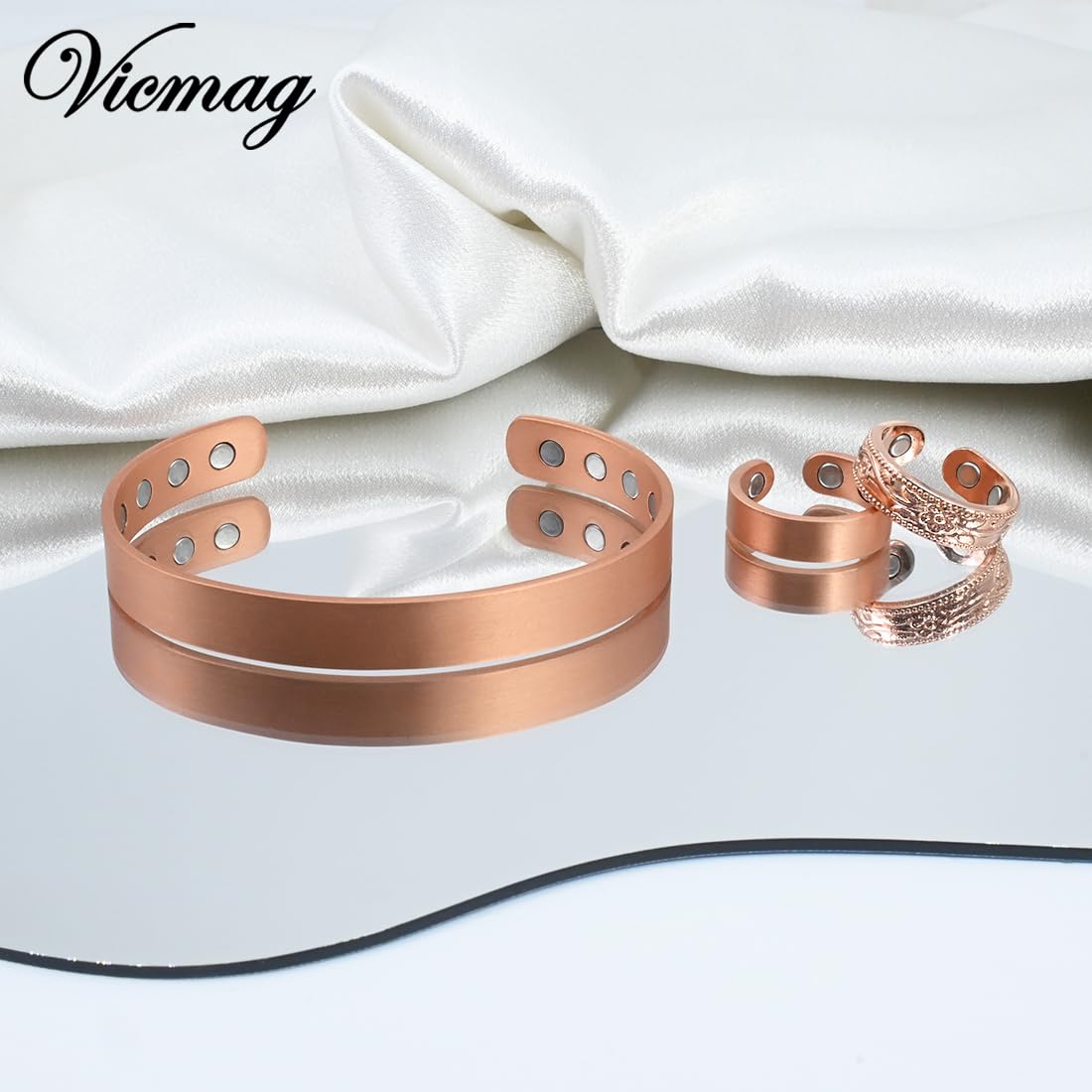 Vicmag Copper Magnetic Bracelet for Women - Ultra Strength 99.9% Pure Copper with Strong Magnets, Adjustable Size, Perfect Gift for Pain Relief & Improved Circulation - Ideal for Arthritis, Joint Pain & Wellness Therapy