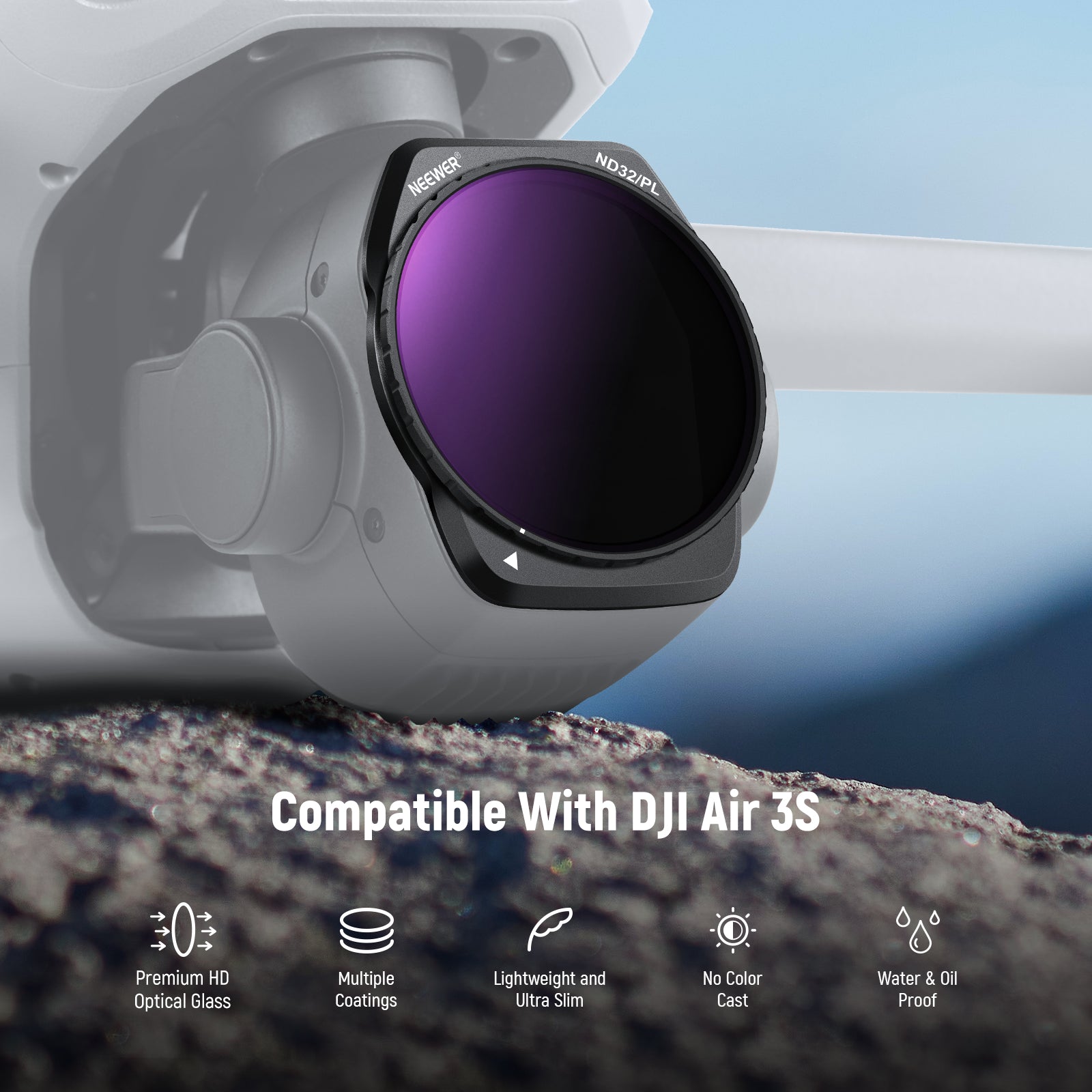 NEEWER FL A87 4-Pack ND/PL Filter Kit for DJI Air 3S Drone - Perfect for Aerial Photography, Videography & Cinematic Shots in Various Lighting Conditions