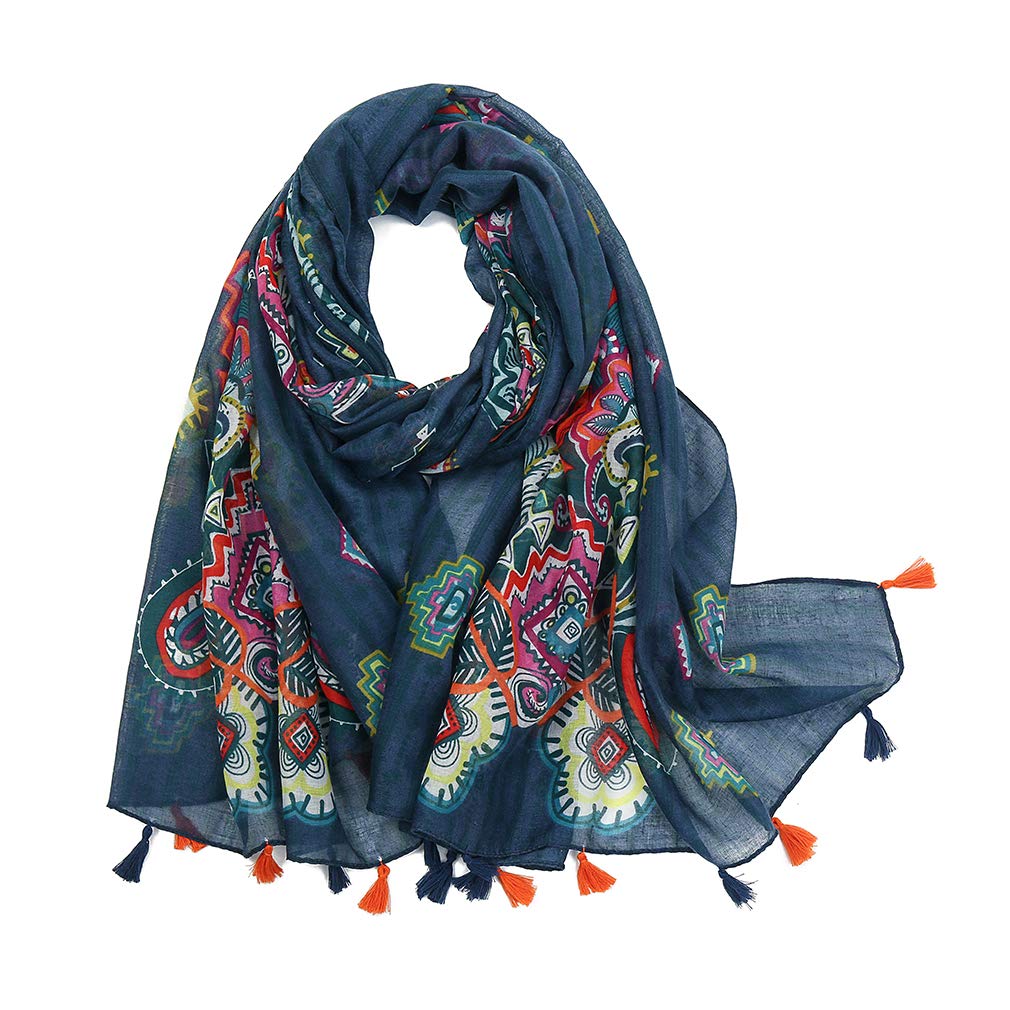 Boho Scarf for Women - Lightweight Floral Printed Fashion Shawl with Fringe | Perfect for Fall & Winter Outfits, Travel Accessories, and Bohemian Style Ensembles
