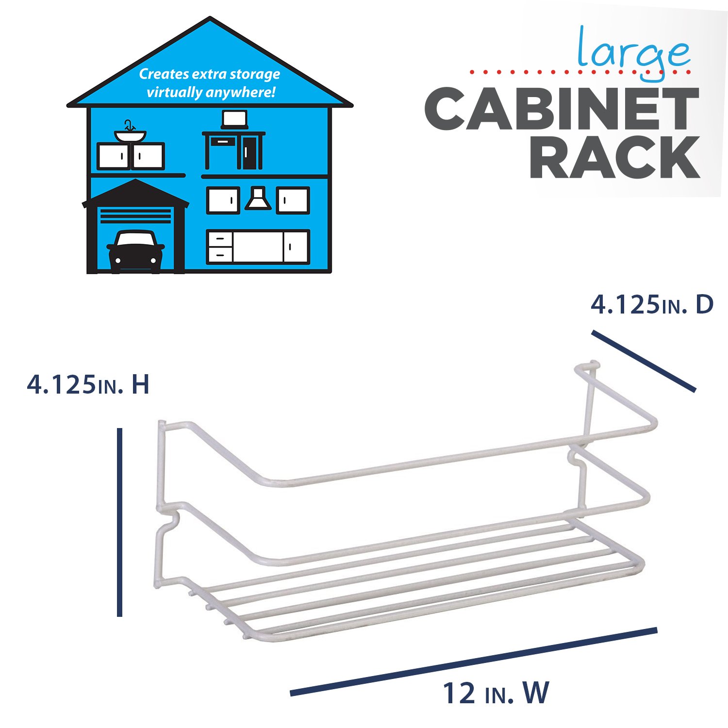Grayline 40501 Large White Cabinet Rack - Heavy Duty Storage Organizer for Kitchen, Bathroom, Office & Garage Shelving Unit