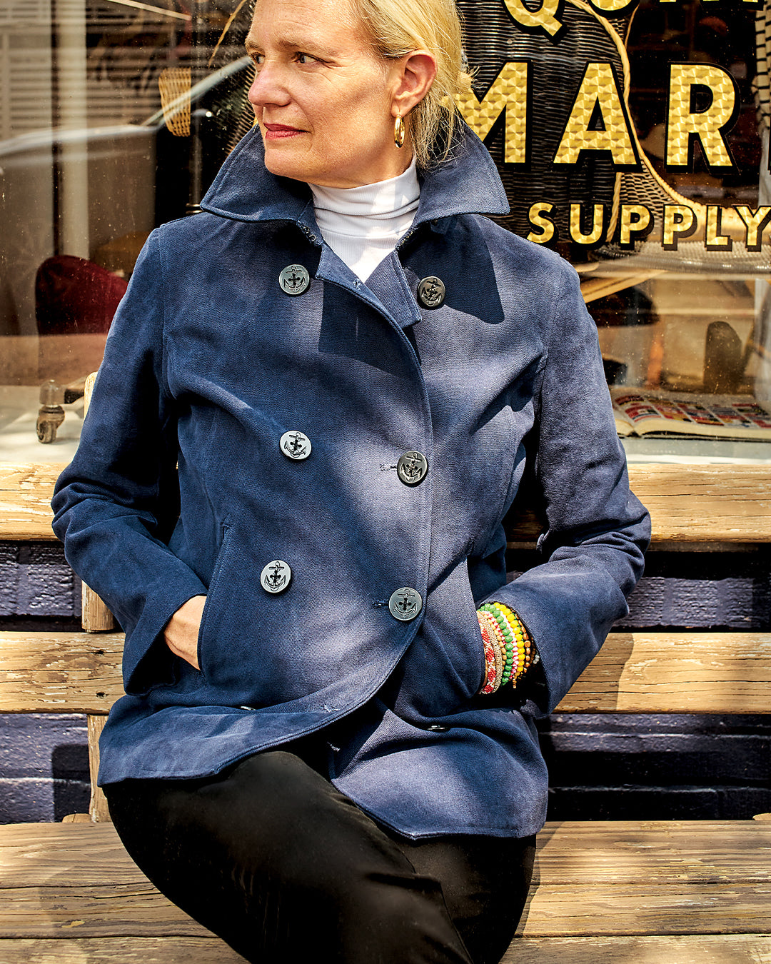 Navy Blue Women's Cropped Peacoat Jacket - Stylish Winter Outerwear for Casual & Office Wear