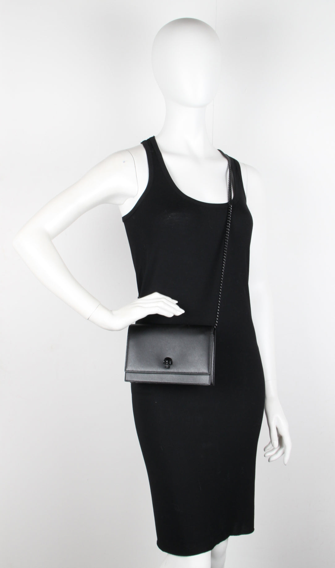 Skull Mini Crossbody Bag - Smooth Black Leather for Women | Gothic Fashion Accessory for Parties, Concerts & Halloween
