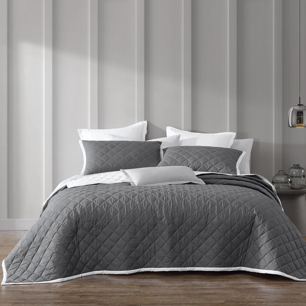 Essex Charcoal Queen Size Bedspread - Soft & Breathable Bed Cover for All Seasons | Perfect for Master Bedroom, Guest Room & Dorm Decor