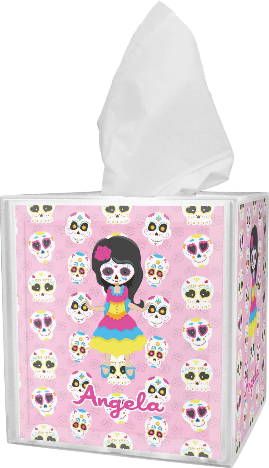 Custom Personalized Kids Sugar Skulls Tissue Box Cover - Dia de Los Muertos Decor for Halloween, Day of The Dead Party & Home Decor Gift Idea