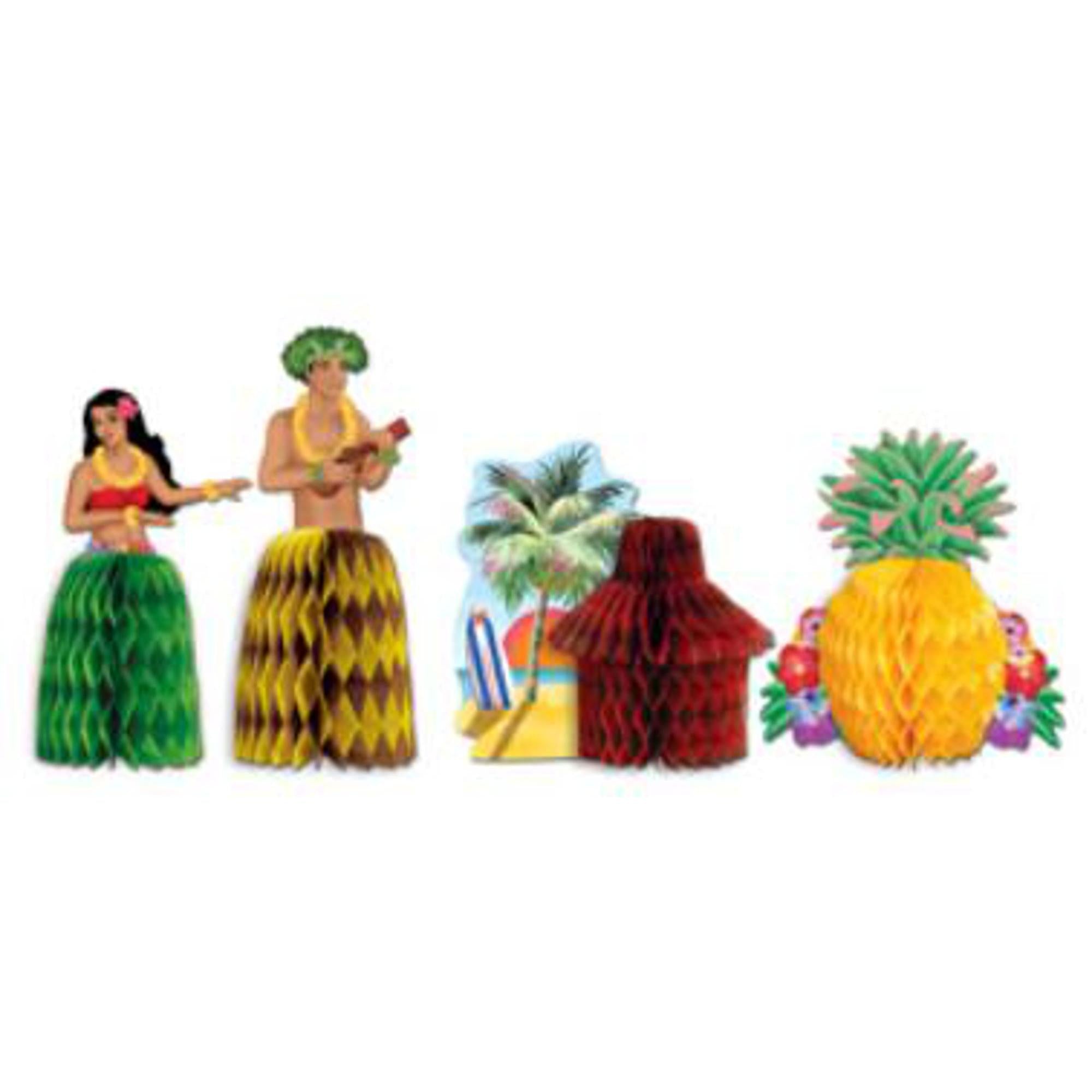 Luau Playmates Set of 4 - 5.5 Inch Hawaiian Party Decorations for Tropical Themed Events, Beach Parties & Summer Celebrations