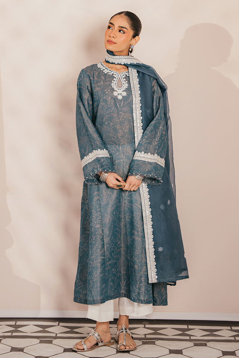 Midnight Sky 2-Piece Set (Shirt & Dupatta) - Elegant Ethnic Outfit for Women, Party Wear, Festive Occasions, and Special Events