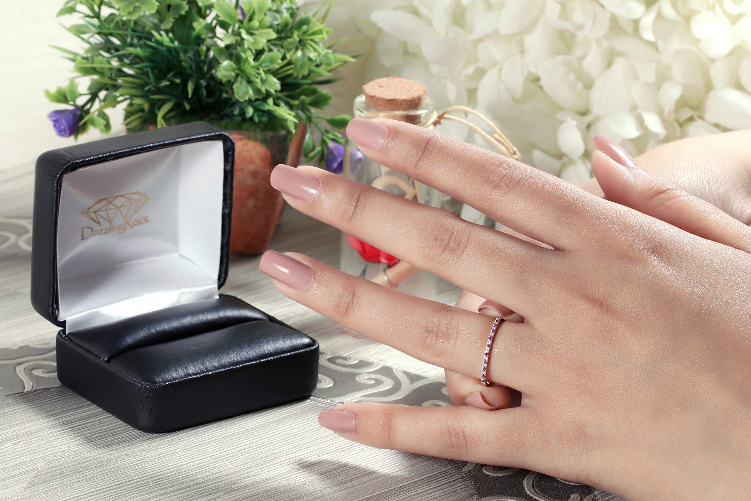 18K Solid Gold Round Ruby & White Diamond Women's Wedding Band - Stackable Dainty Anniversary Ring for Bridal, Engagement & Everyday Elegance | Dazzlingrock Collection