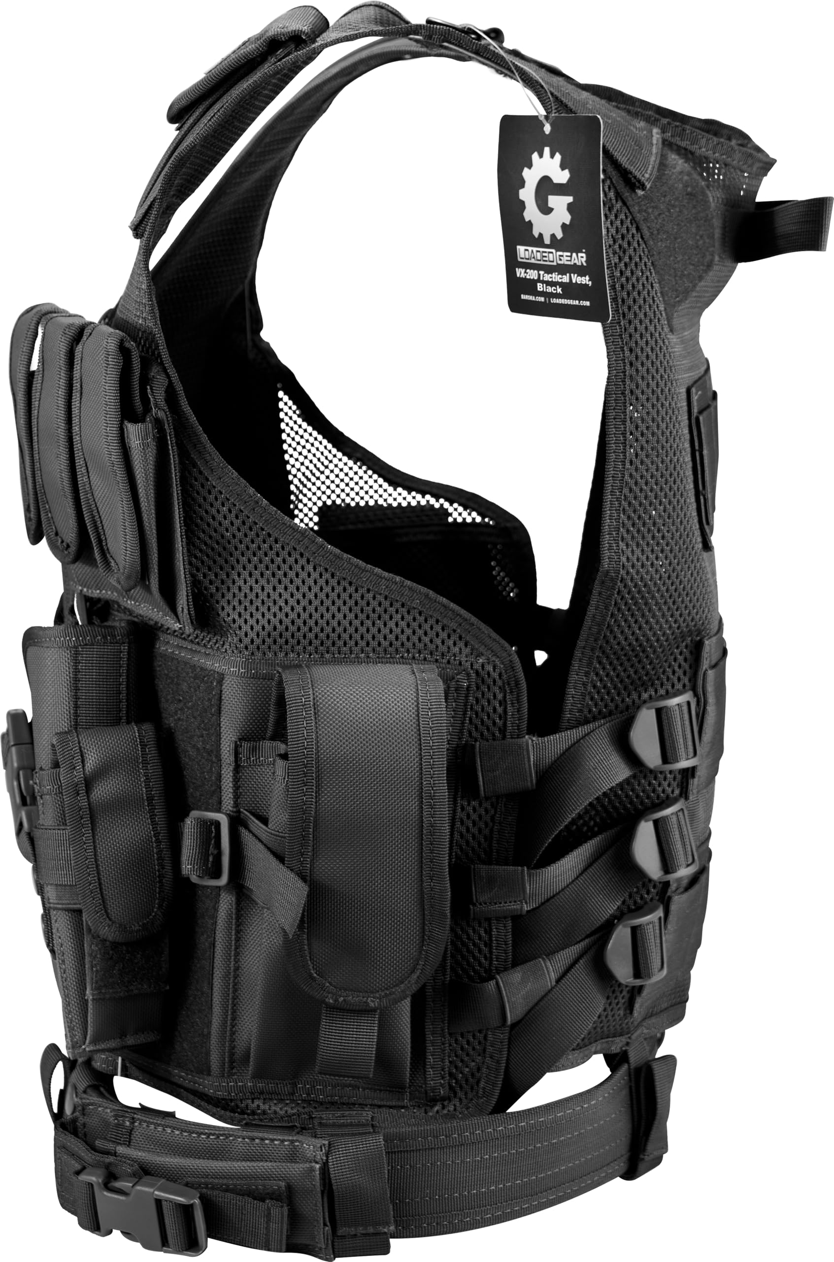 Barska Loaded Gear VX-200 Tactical Vest - Adjustable Plus Size Right-Handed Black Military Vest with Durable Multi-Pocket Design for Airsoft, Hunting & Outdoor Activities