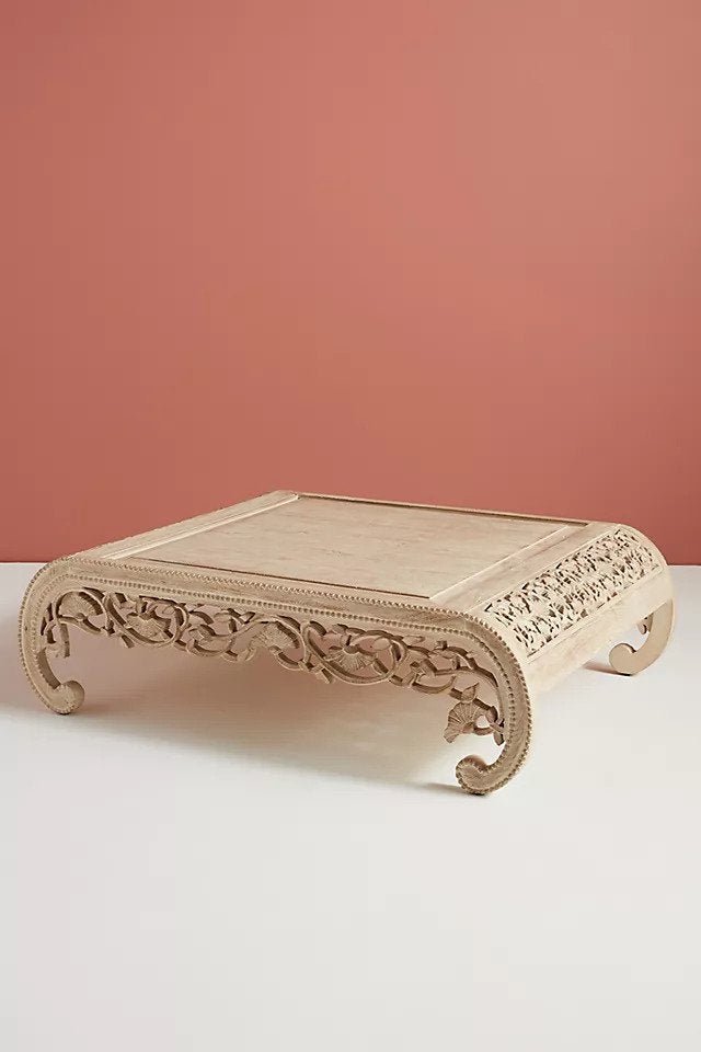 Hand Carved Wooden Coffee Table - Traditional Indian Design Center Table for Living Room | Solid Sheesham Wood Furniture | Perfect for Home Decor, Lounge & Family Gatherings