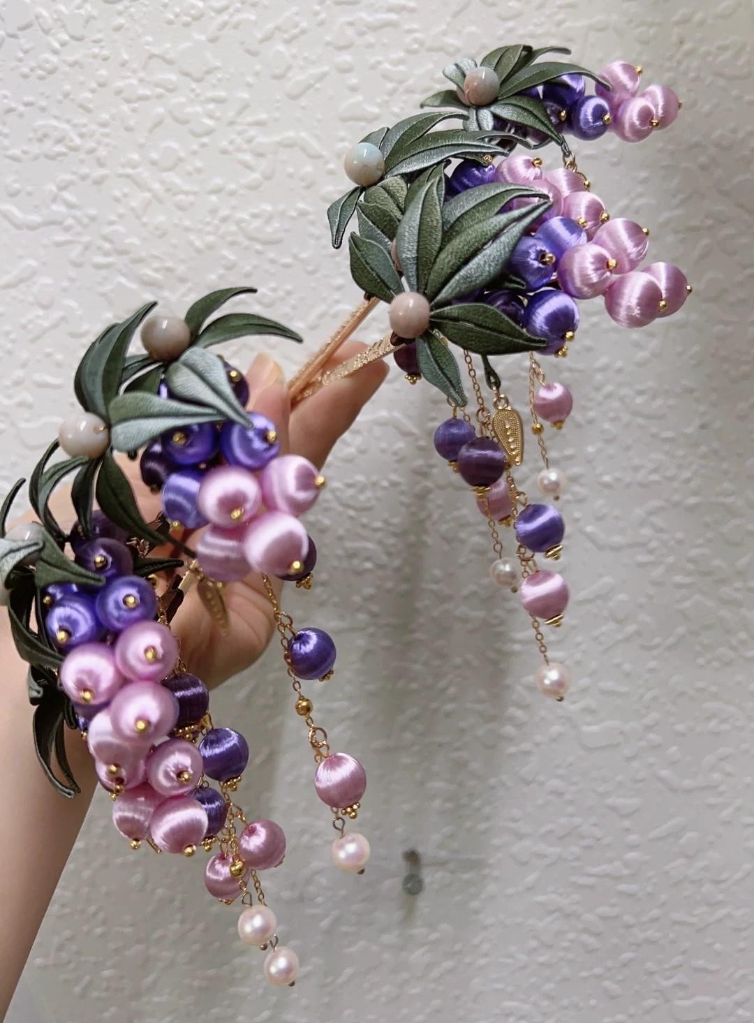 Handmade Grape Silk Hairpin - Elegant Floral Hair Clip for Women (Chanhua) - Perfect for Weddings, Parties & Everyday Style