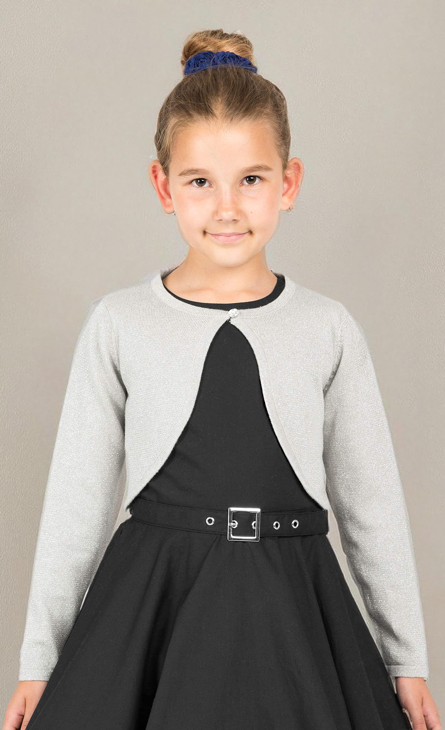 Black Butterfly Girls Long Sleeve Sparkle Cardigan - Kids Warm Knit Shrug Sweater for School, Party & Special Occasions