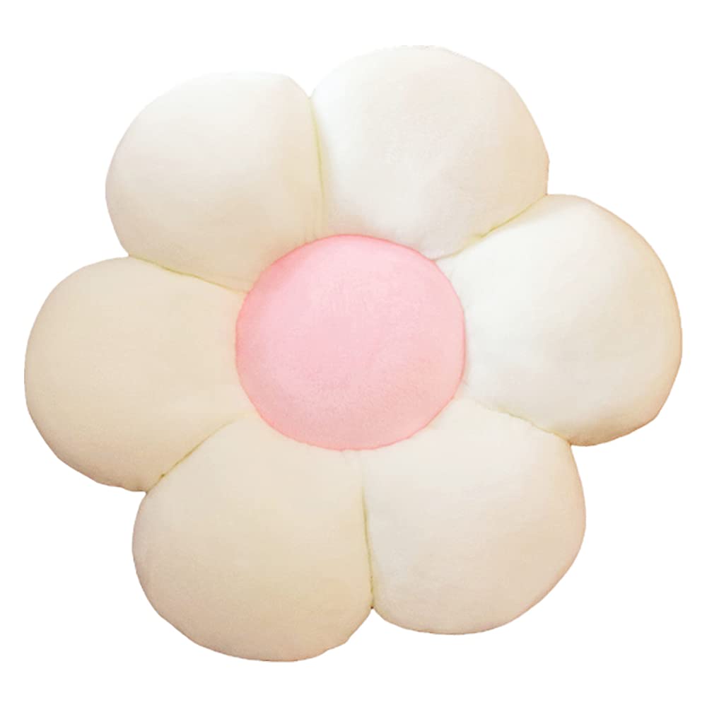 Flower Floor Pillow - Soft Home Decorative Seating Cushion for Girls & Tweens - Cute Room Decor - 11.8 Inch Reading & Lounging Pillow (White & Pink) - Perfect for Bedroom, Nursery, Playroom & Dorm Decor