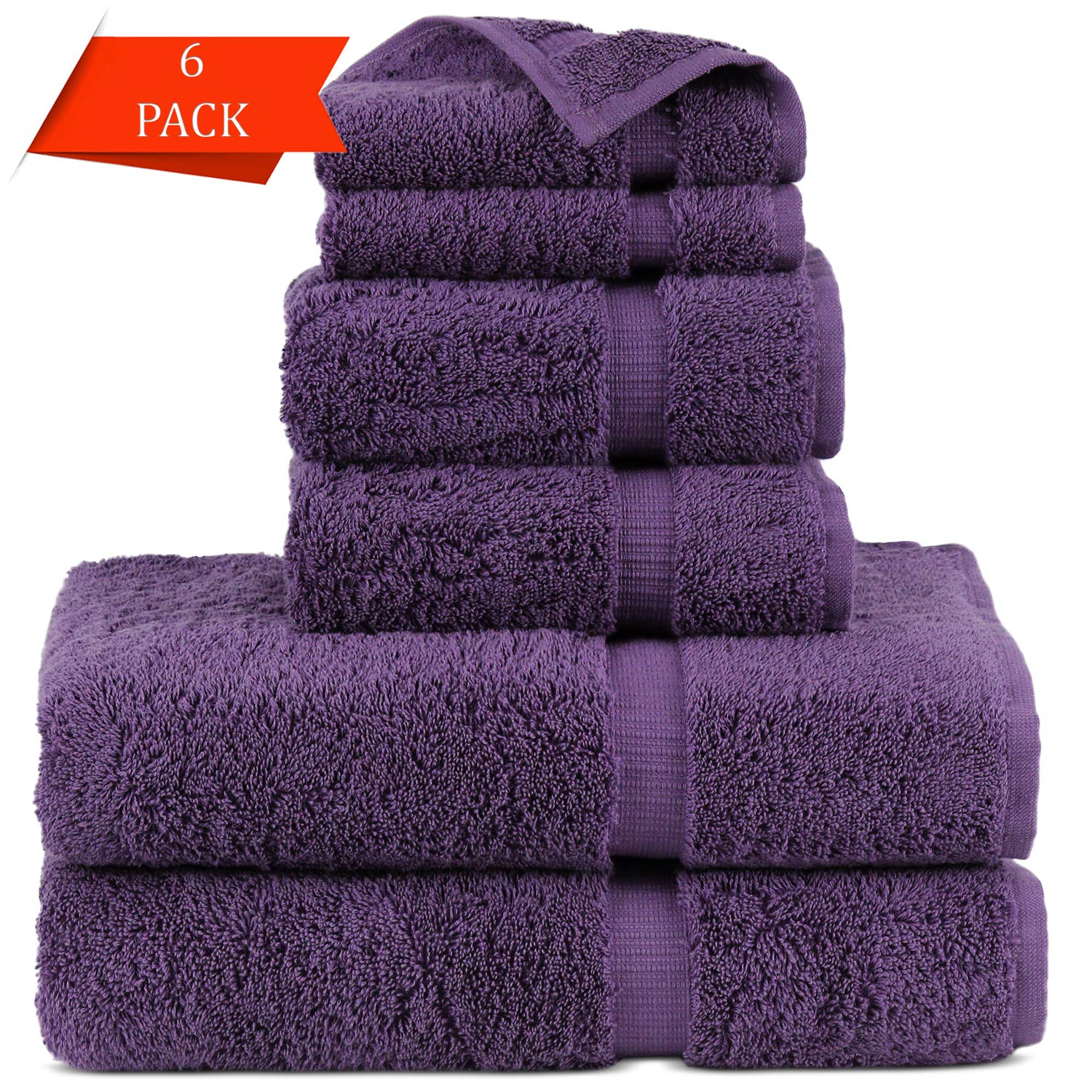 Premium 100% Turkish Cotton Bath Towel Set - 6 Piece (Purple) | Ultra Soft & Absorbent | Luxury Spa, Beach & Home Use