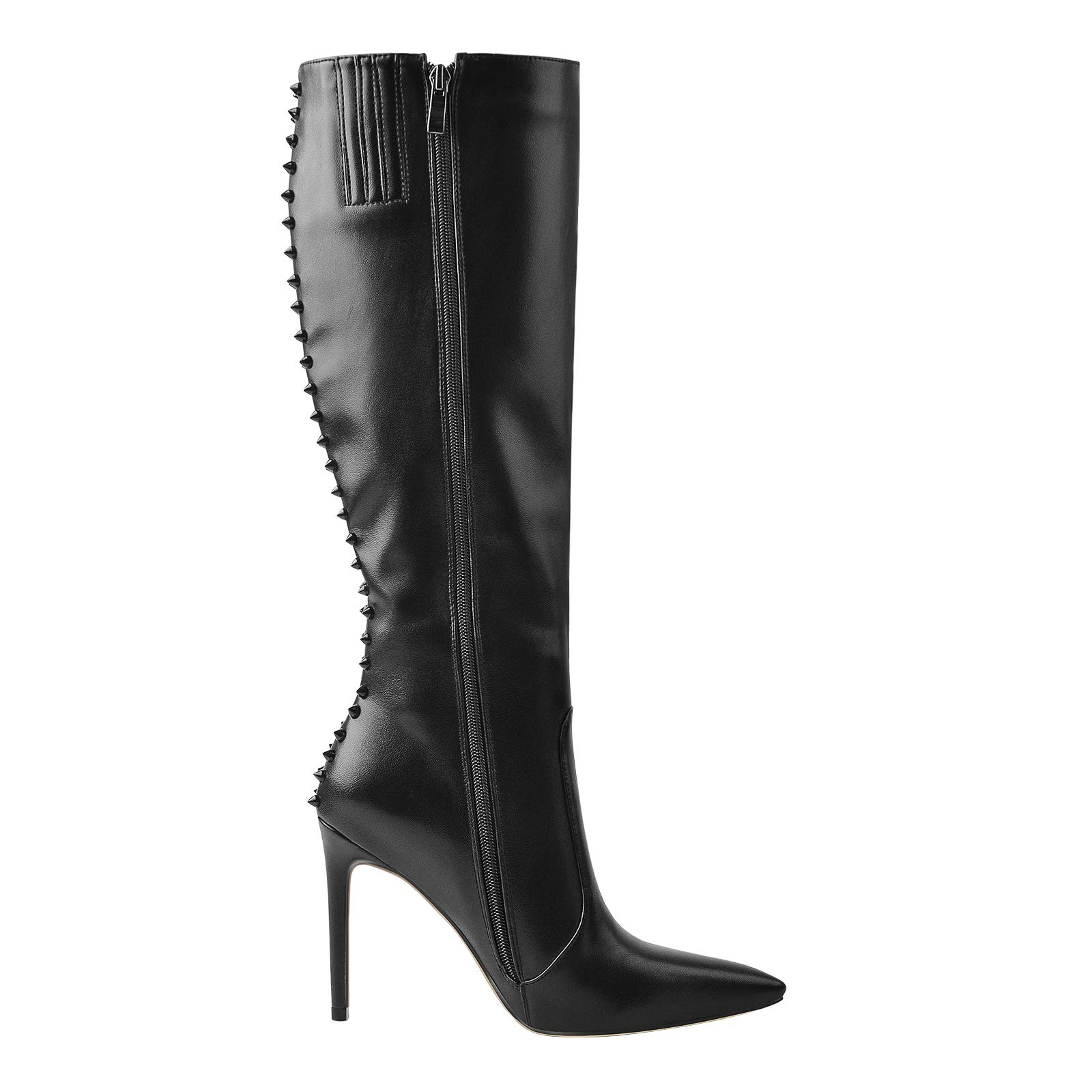 Only Maker Women's Knee High Boots with Zippers - Stiletto Heel Pointed Toe Sexy Booties for Party, Night Out & Fashion