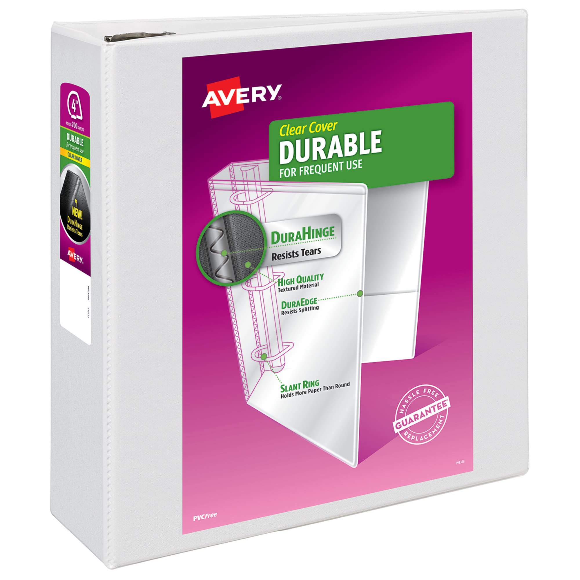 Avery Durable View 3 Ring Binder with 4 Inch EZD Rings - 1 White Binder (09801) for School, Office & Home Organization - Heavy Duty Binder for Reports, Presentations & Document Storage