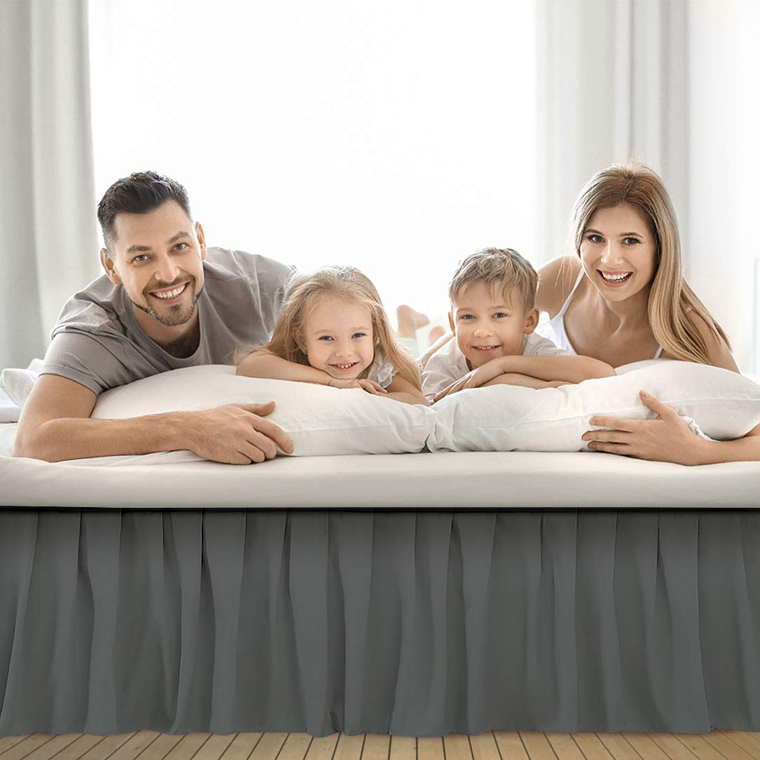 Elegant Ruffled Bed Skirt with Split Corners - 3-Side Coverage Queen Size 18