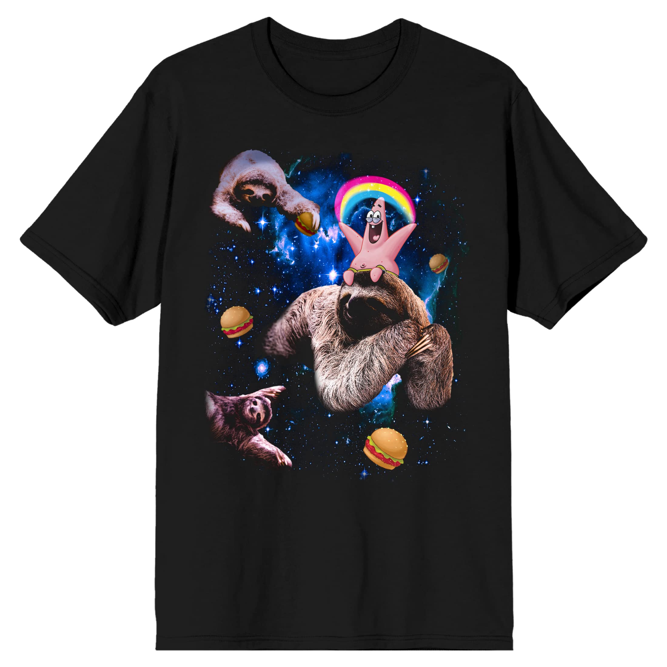 Spongebob Squarepants Patrick Star Rainbow Graphic Men's Black Cotton Short Sleeve T-Shirt - Casual Wear, Cosplay & Cartoon Lover Gift