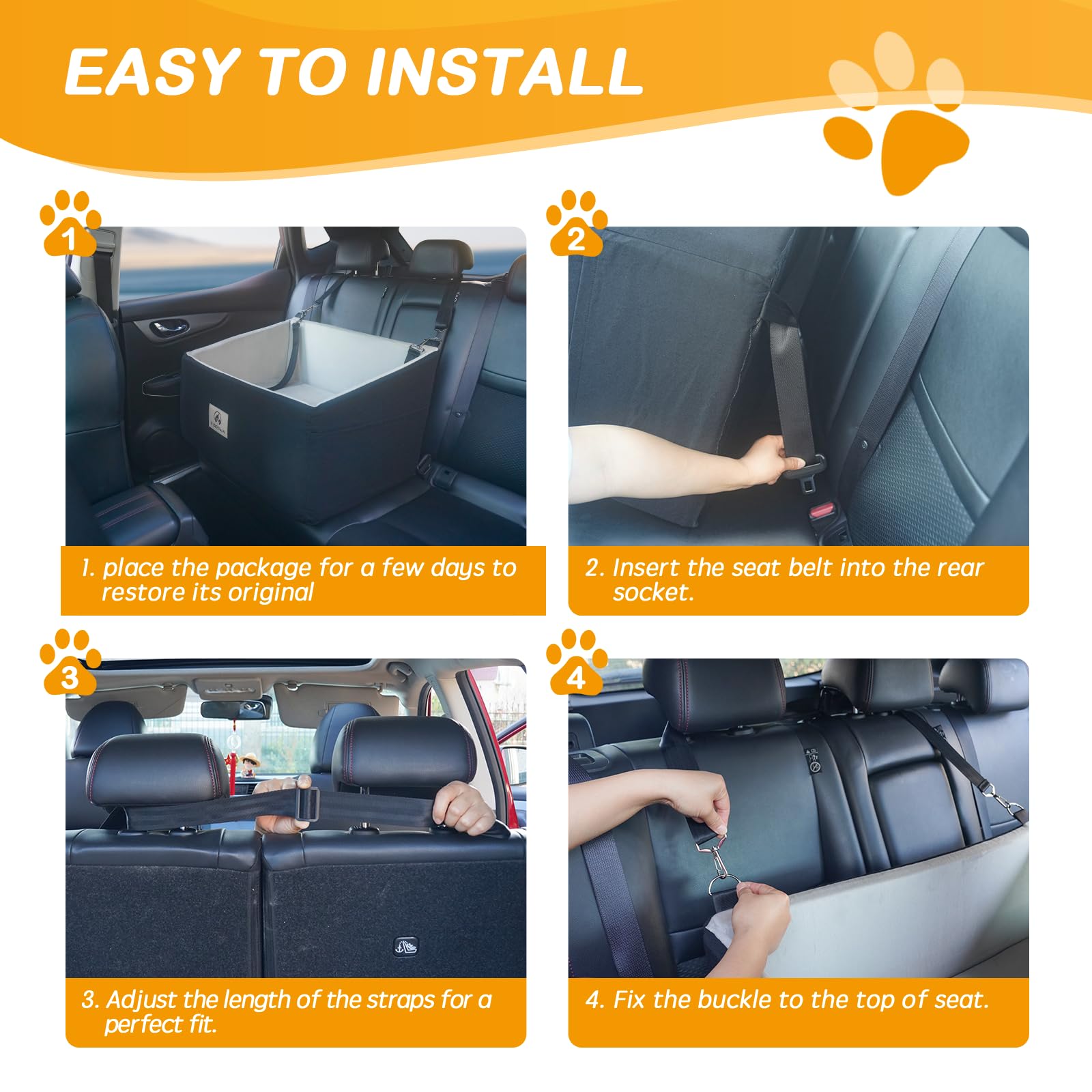 Premium Dog Car Seat for Large Dogs - Elevated Pet Booster Seat for Dogs Under 55Lbs or 2 Small Dogs - Detachable Washable Car Dog Bed with Thick Cushion & Storage Pockets (Black) - Perfect for Road Trips, Vet Visits & Daily Commutes