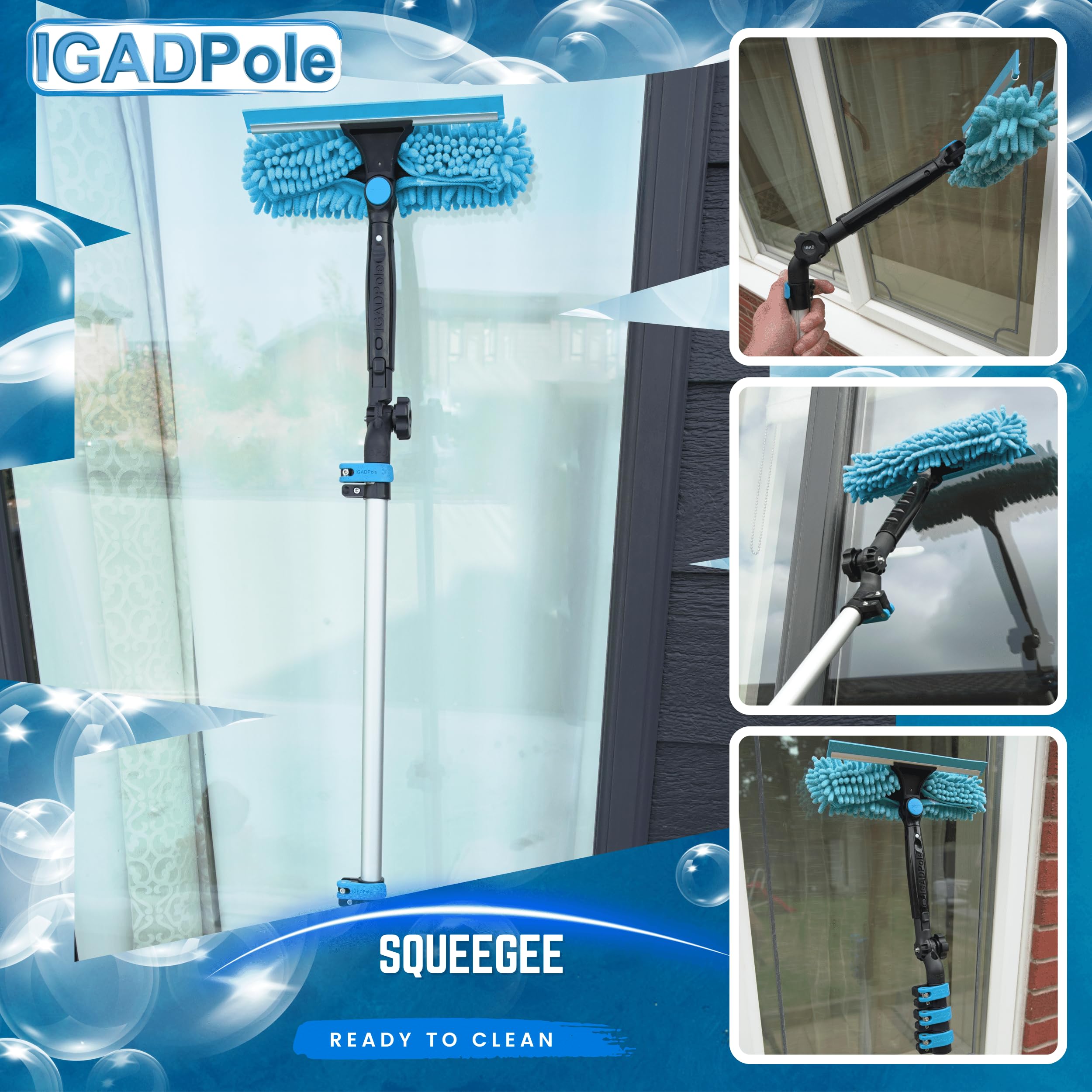 24ft IGADPole Window Washing Kit - 6-Stage Telescoping Pole (5-24ft), Water-fed Brush, Cobweb Duster, 10” Squeegee & Soap Dispenser for Professional Window Cleaning - Perfect for High-Rise Buildings, Residential Homes & Commercial Properties