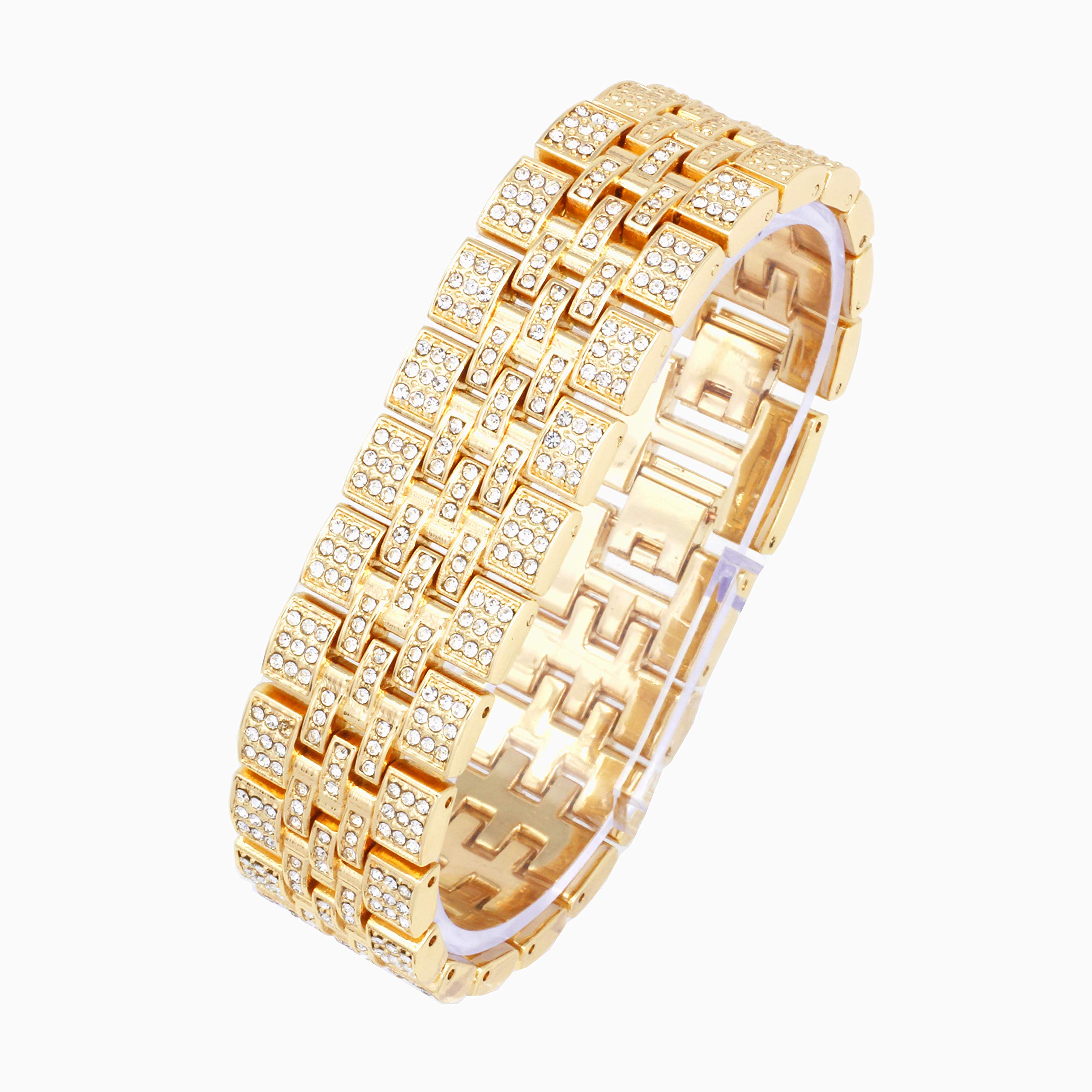 Men's Iced Out Watch with Matching Cuban Link Bracelet - Luxury Hip Hop Jewelry - Big Rhinestones & Elegant Baguette Dial - Master Bling Designer ST10226B - Perfect for Parties, Gifts & Streetwear Fashion