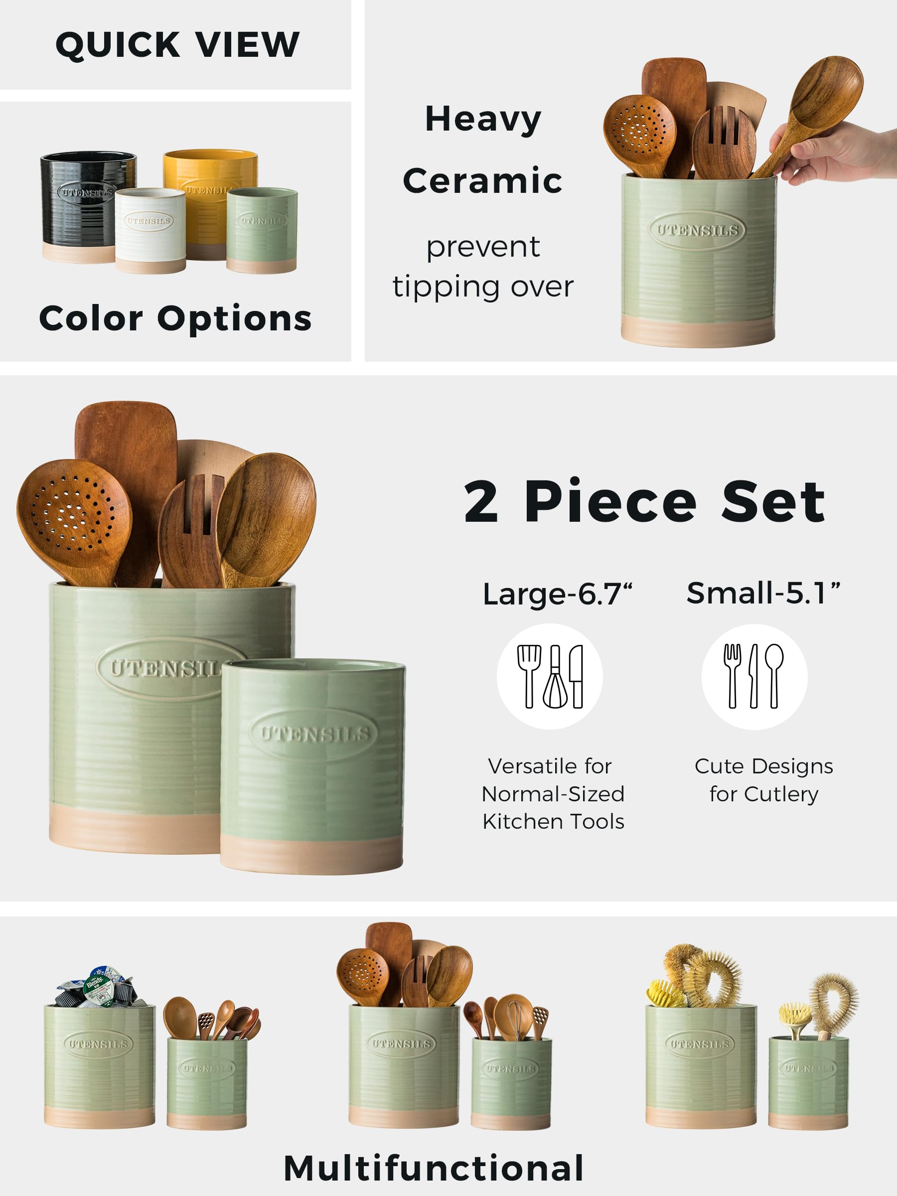 YHOSSEUN Ceramic Kitchen Utensil Holder Set of 2 - 6.7