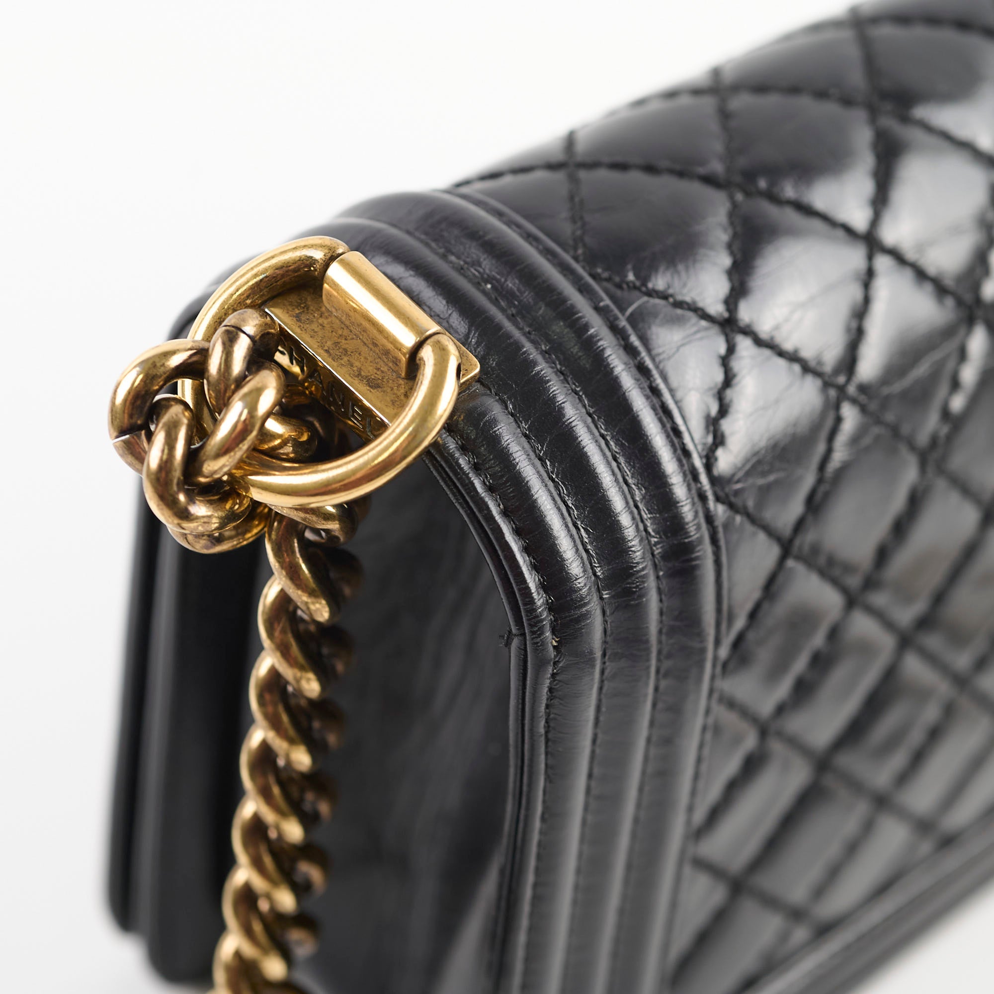 Chanel Old Medium Boy Bag - Shiny Calfskin Leather in Black | 17 Series | Luxury Handbag for Women, Perfect for Evening Events & Special Occasions